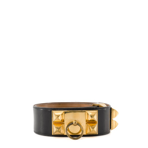 HERMÈS - Ceinture Collier de Chien Hermès en cuir noir (T80)