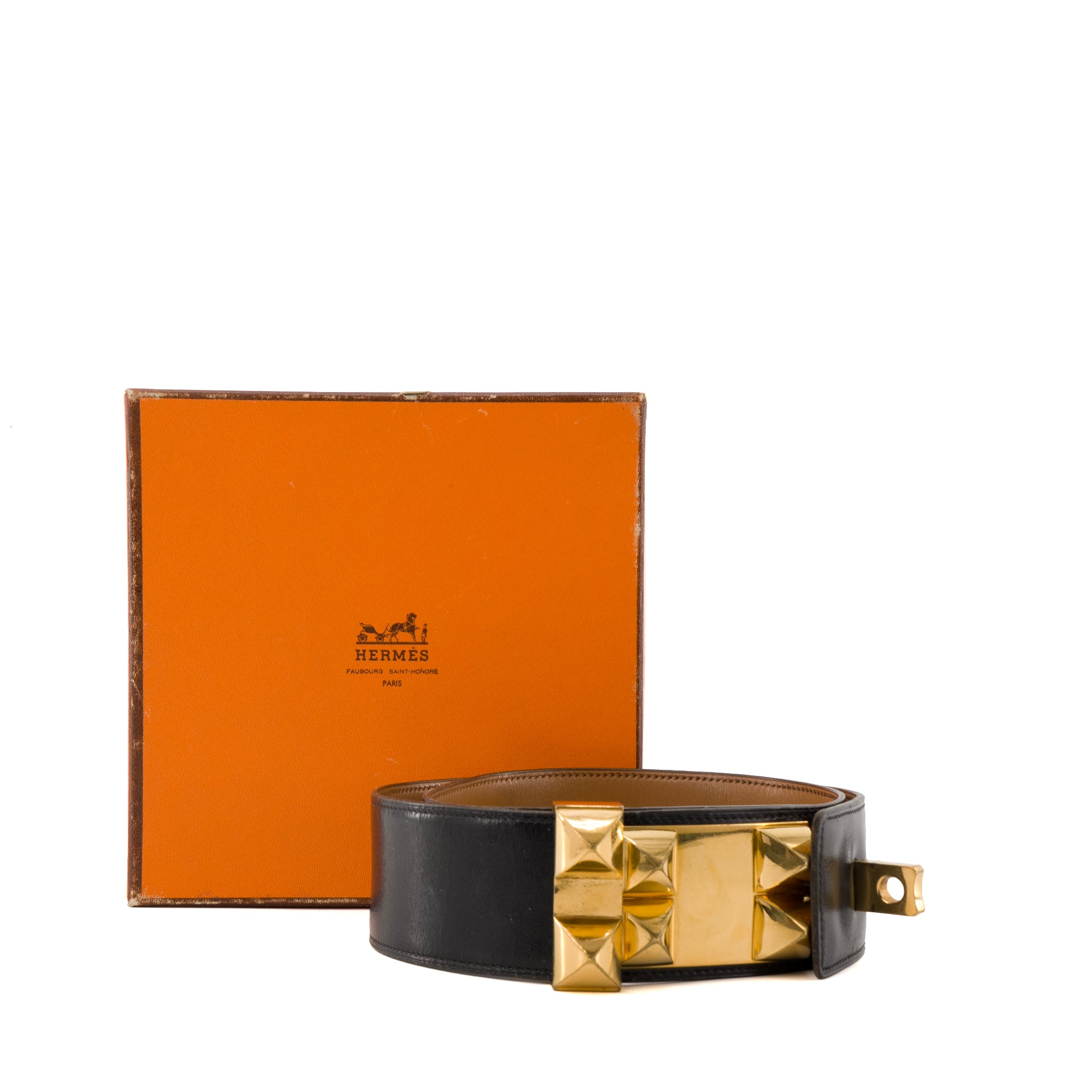 HERMÈS - Ceinture Collier de Chien Hermès en cuir noir (T80)