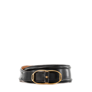 HERMÈS - Ceinture Étrier Hermès en cuir lisse noir et marron (T70)