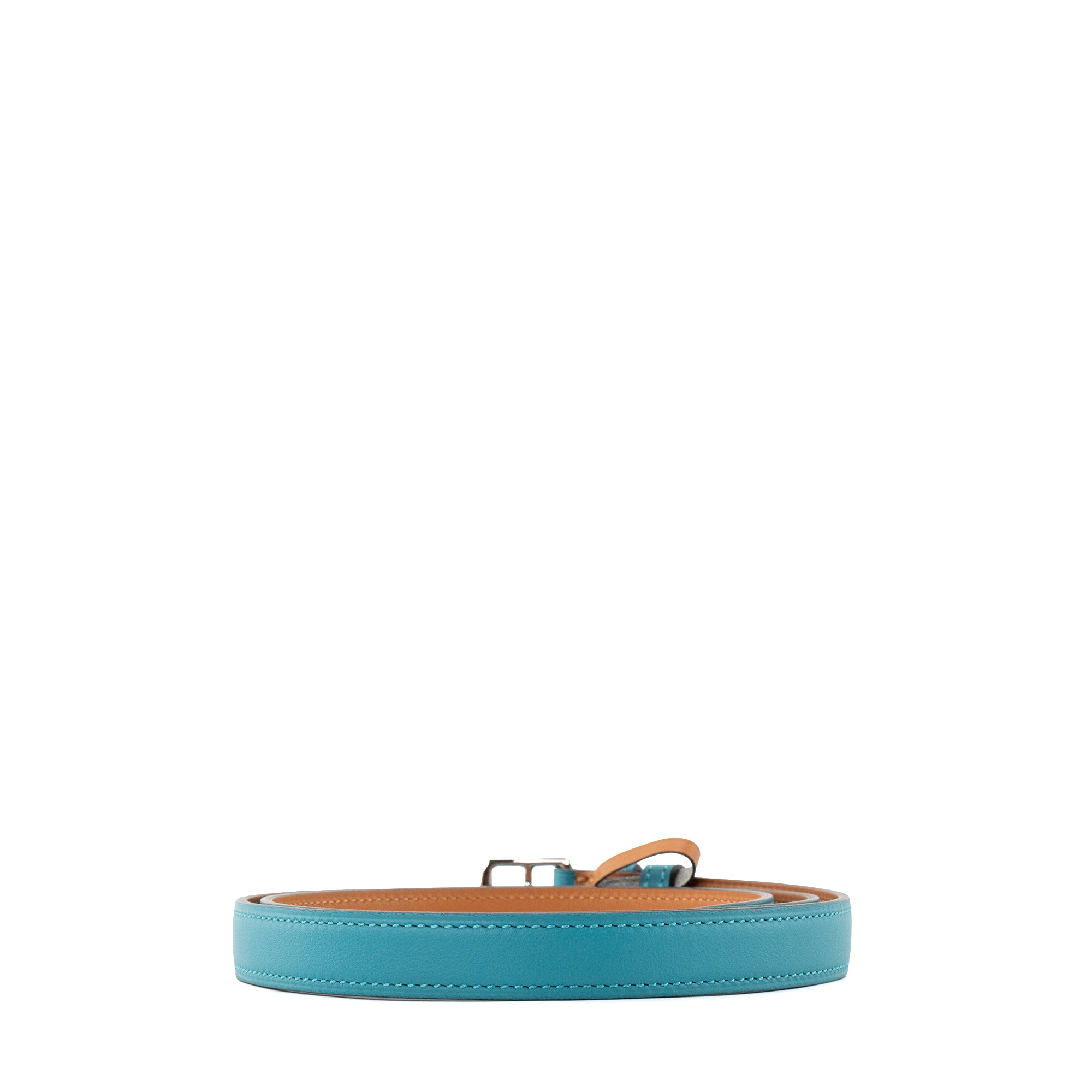 HERMÈS - Ceinture Etrivière 18 Hermès en cuir grainé bleu (T85)