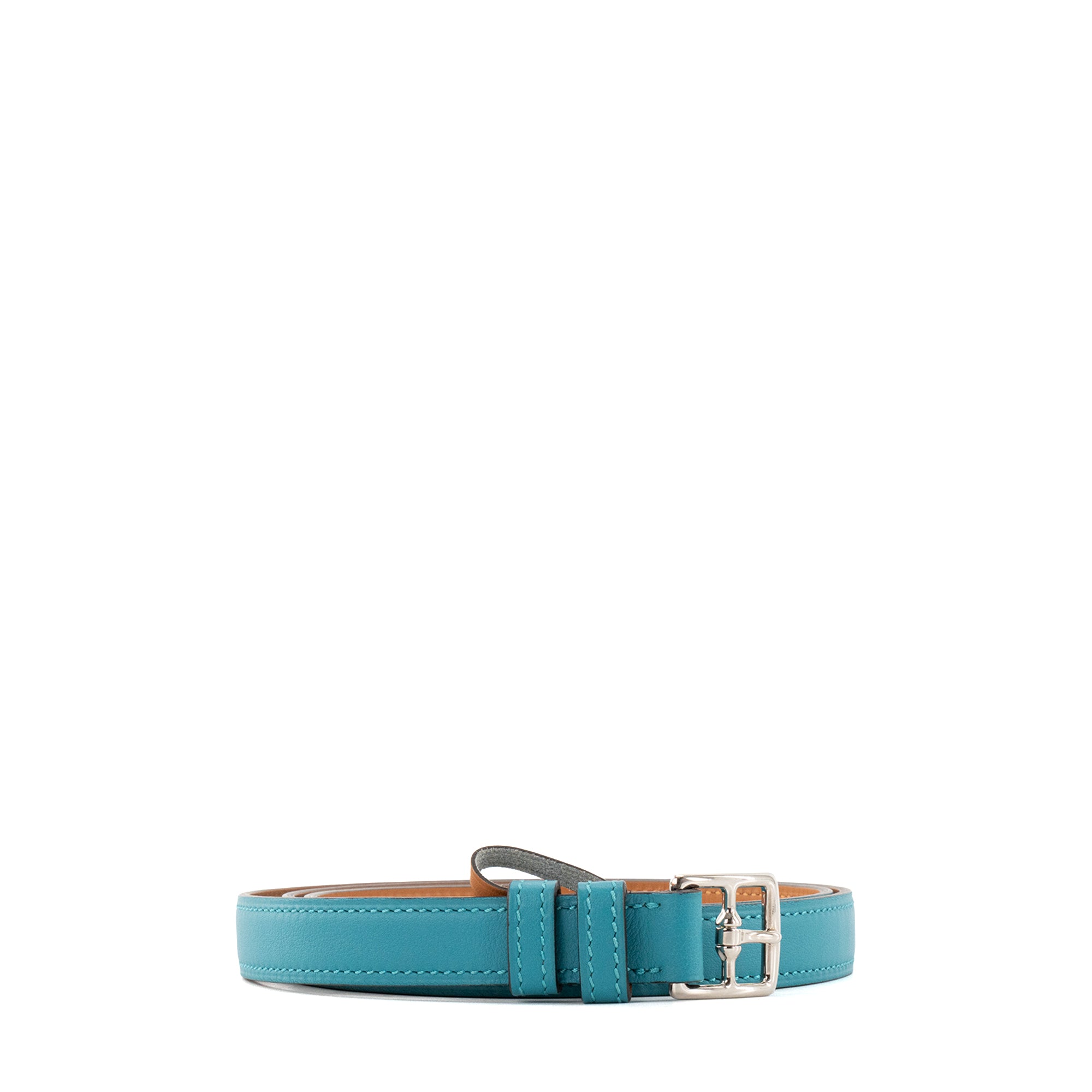 HERMÈS - Ceinture Etrivière 18 Hermès en cuir grainé bleu (T85)