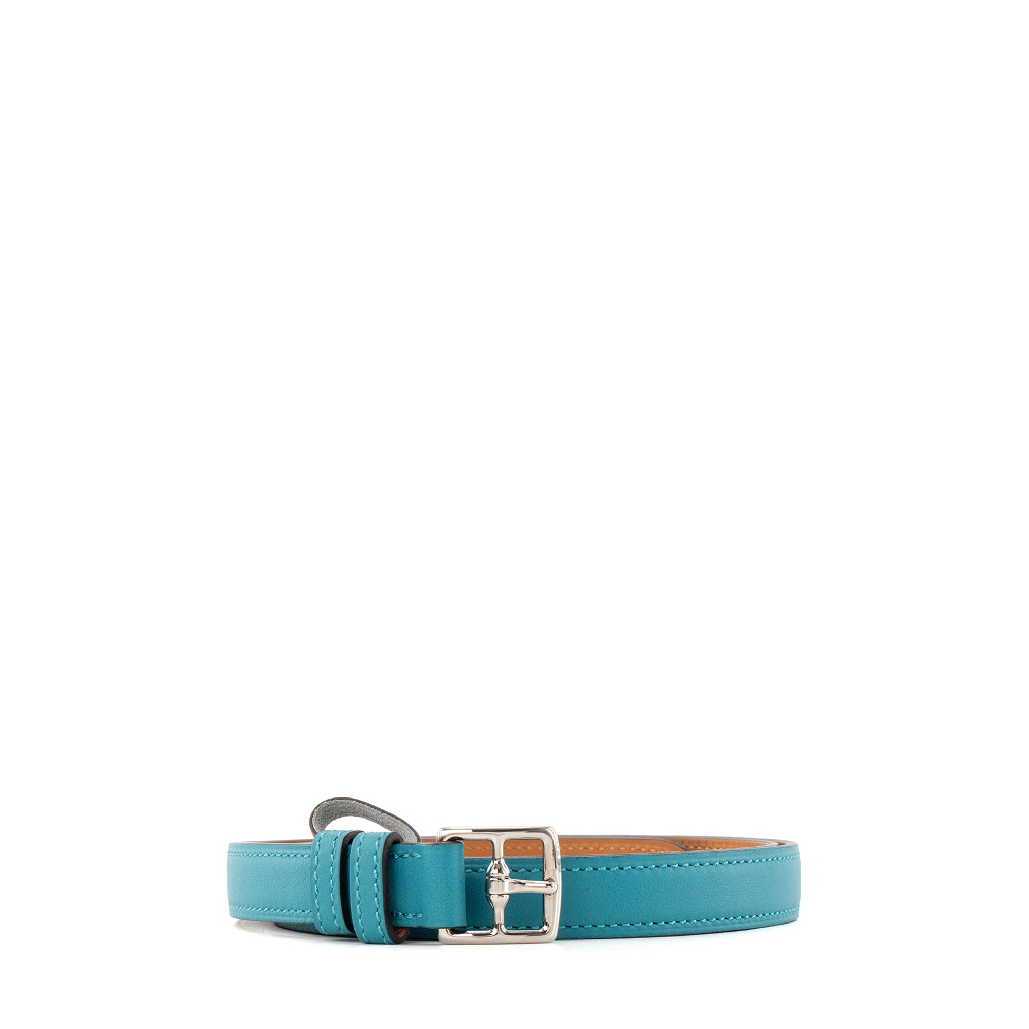 HERMÈS - Ceinture Etrivière 18 Hermès en cuir grainé bleu (T85)