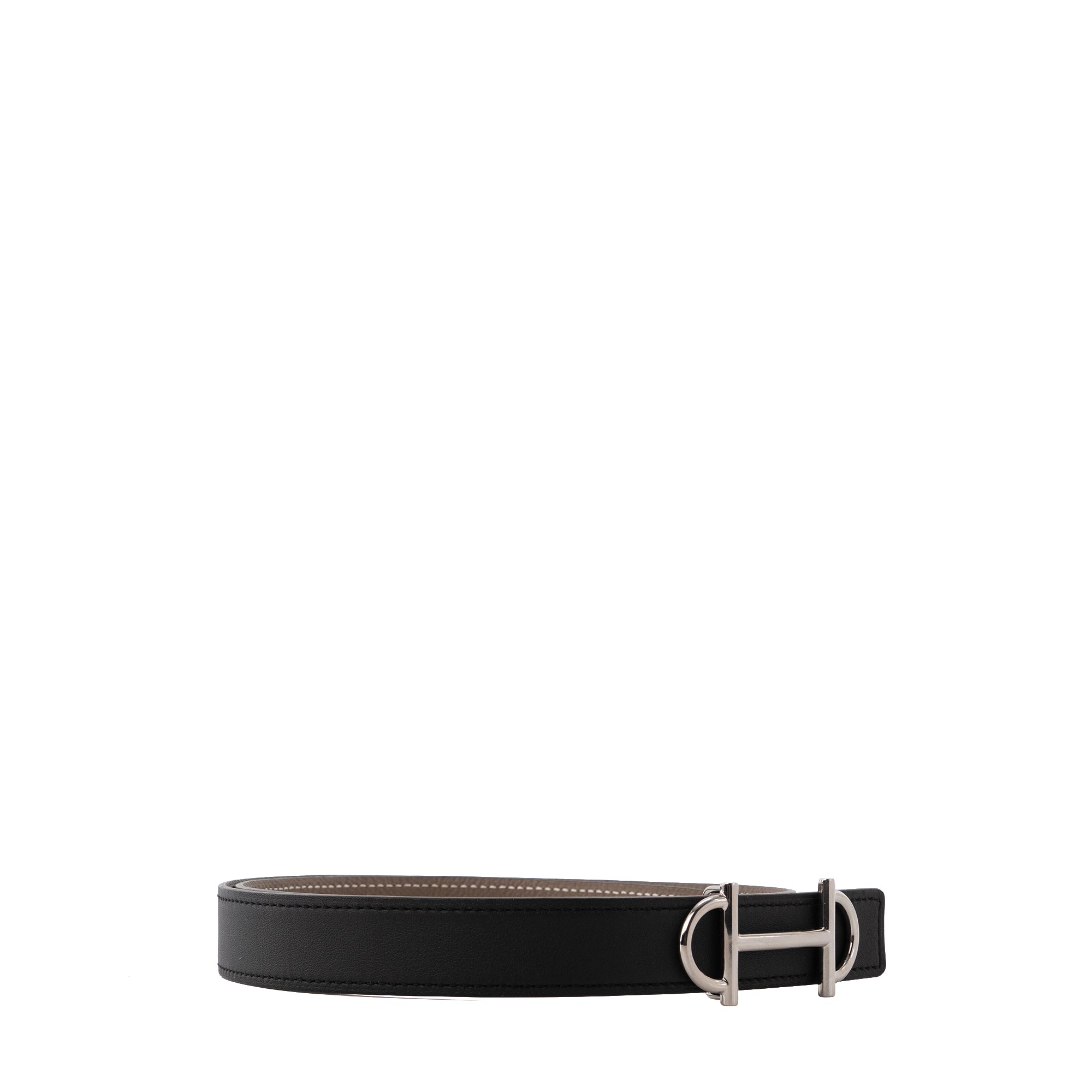 HERMÈS - Ceinture Gamma réversible Hermès en cuir epsom étoupe et noir (T75)