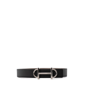 HERMÈS - Ceinture Gamma réversible Hermès en cuir epsom étoupe et noir (T75)