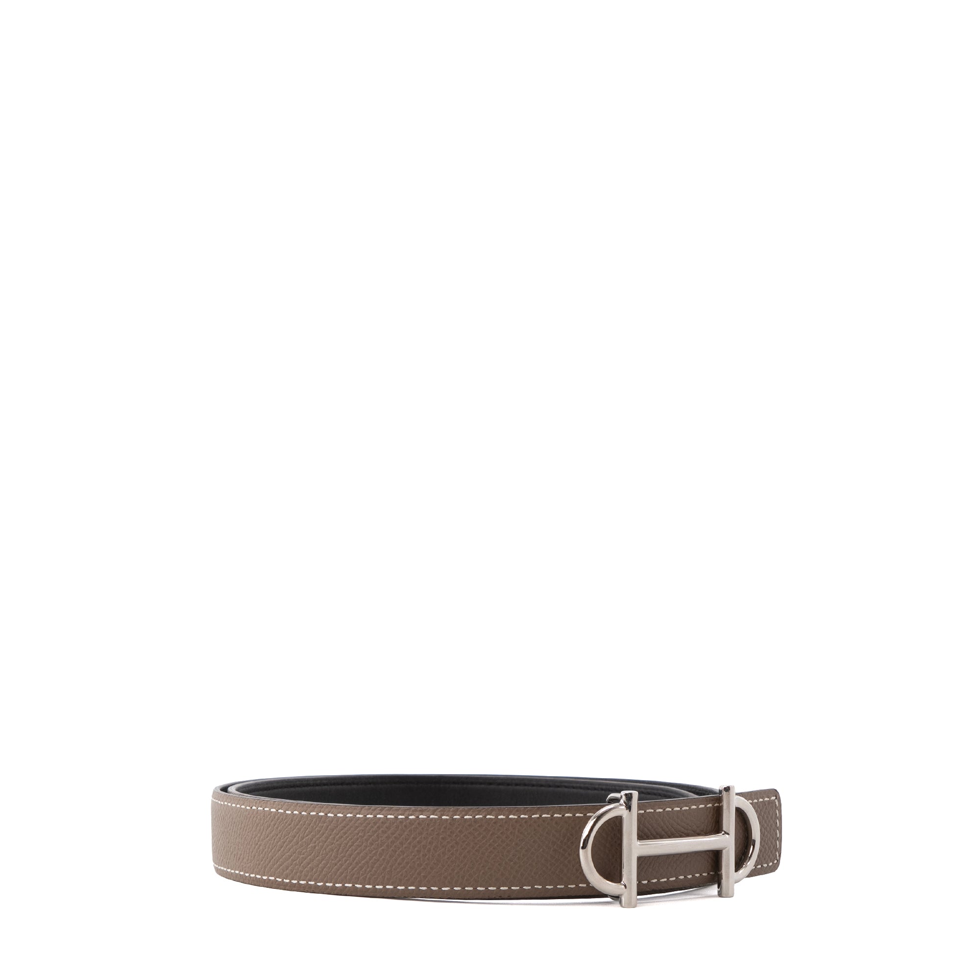 HERMÈS - Ceinture Gamma réversible Hermès en cuir epsom étoupe et noir (T75)