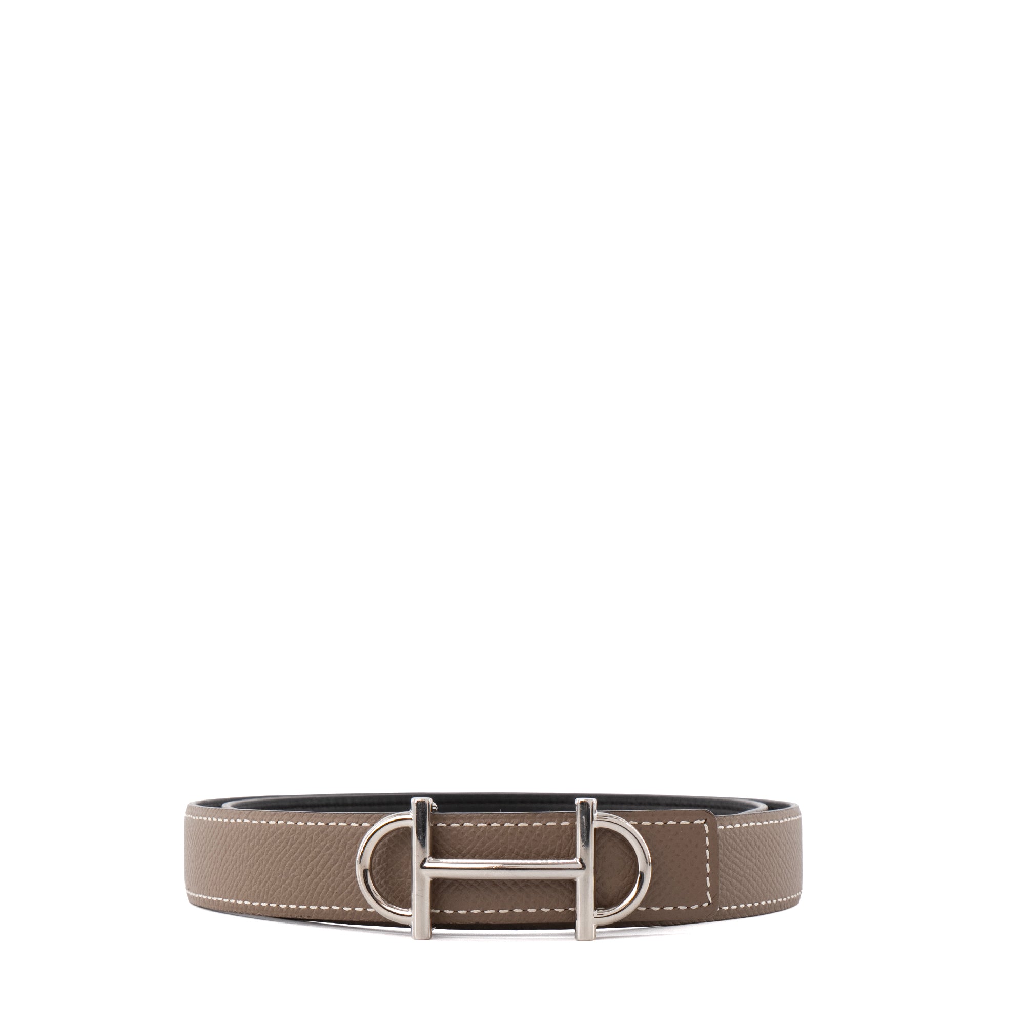 HERMÈS - Ceinture Gamma réversible Hermès en cuir epsom étoupe et noir (T75)