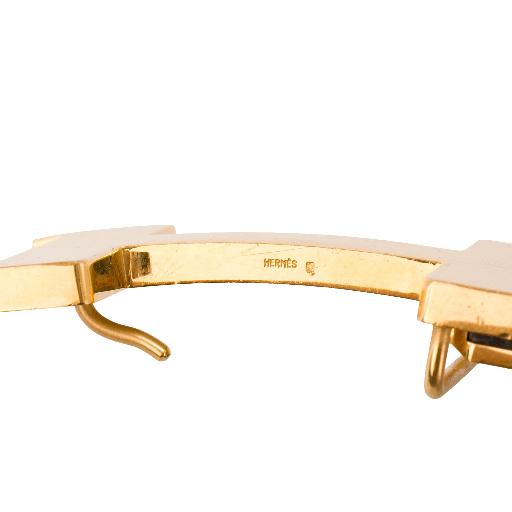 HERMÈS - Ceinture H Hermès en cuir noir (T80)