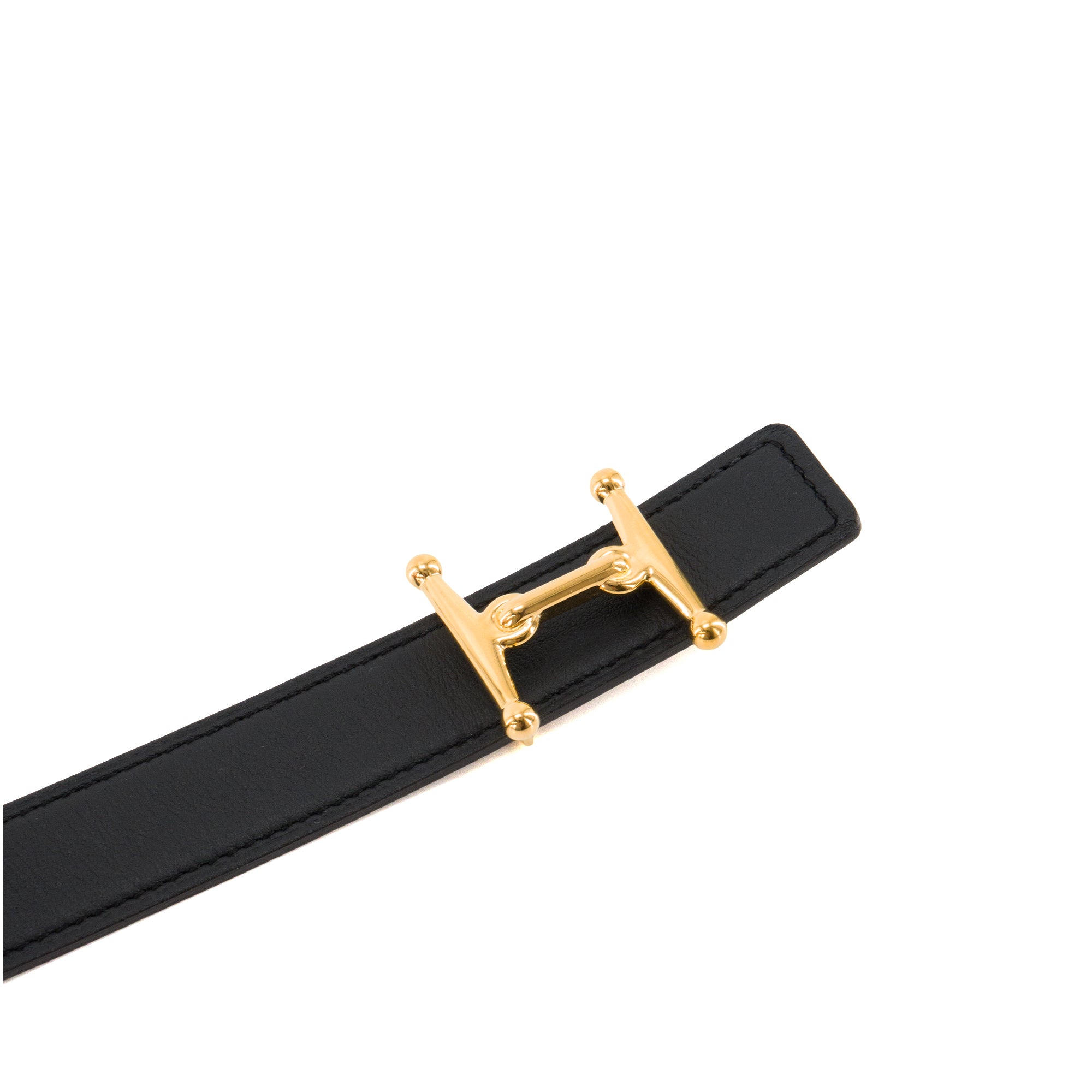 HERMÈS - Ceinture H Hermès en cuir réversible étoupe et noir (T75)