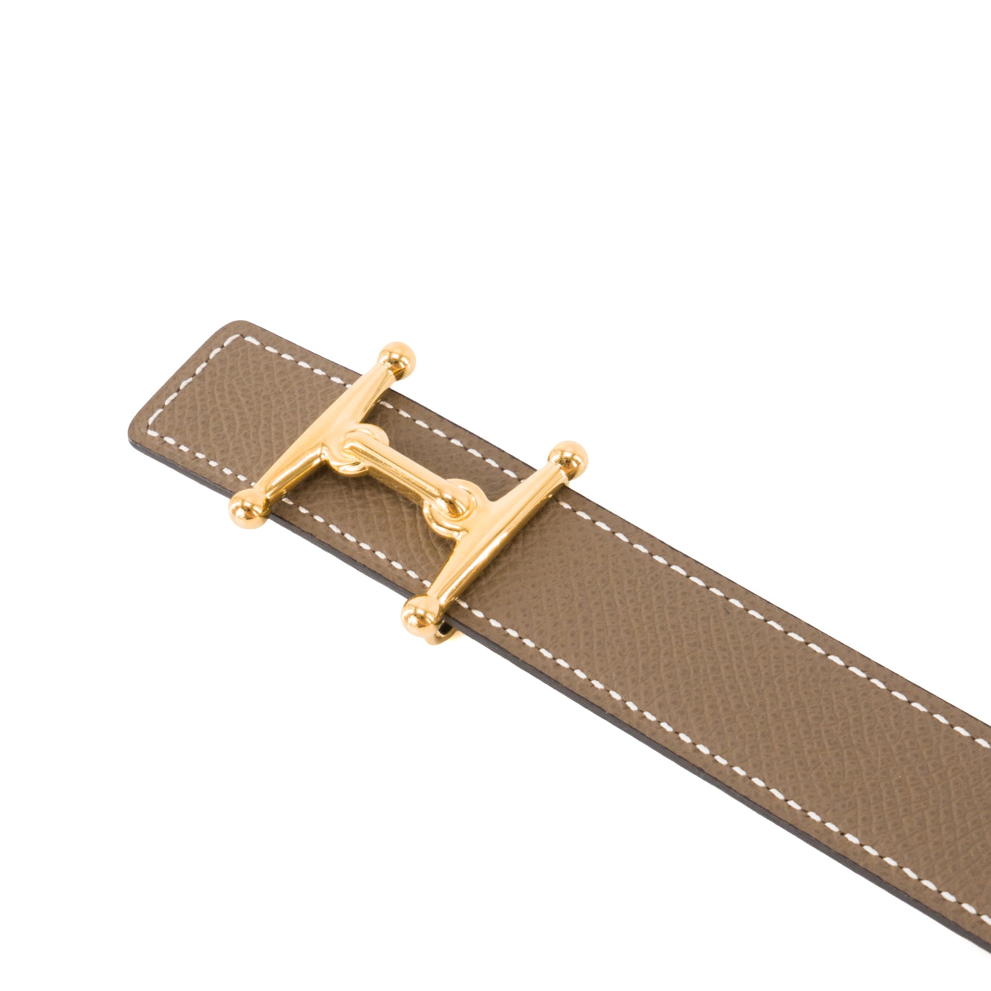 HERMÈS - Ceinture H Hermès en cuir réversible étoupe et noir (T75)