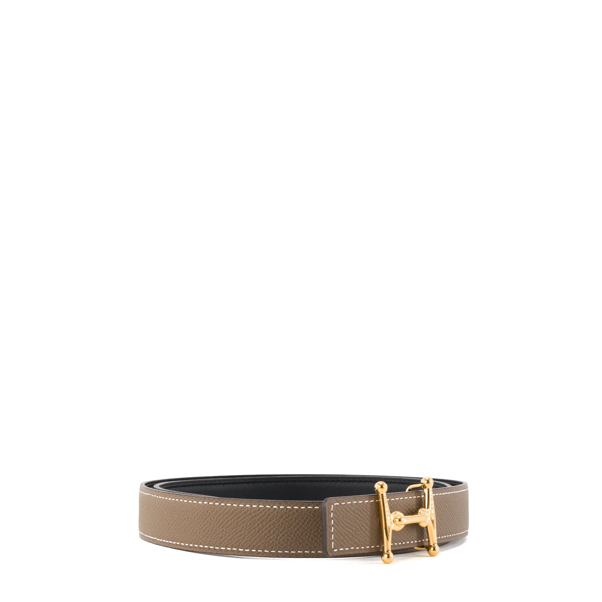 HERMÈS - Ceinture H Hermès en cuir réversible étoupe et noir (T75)
