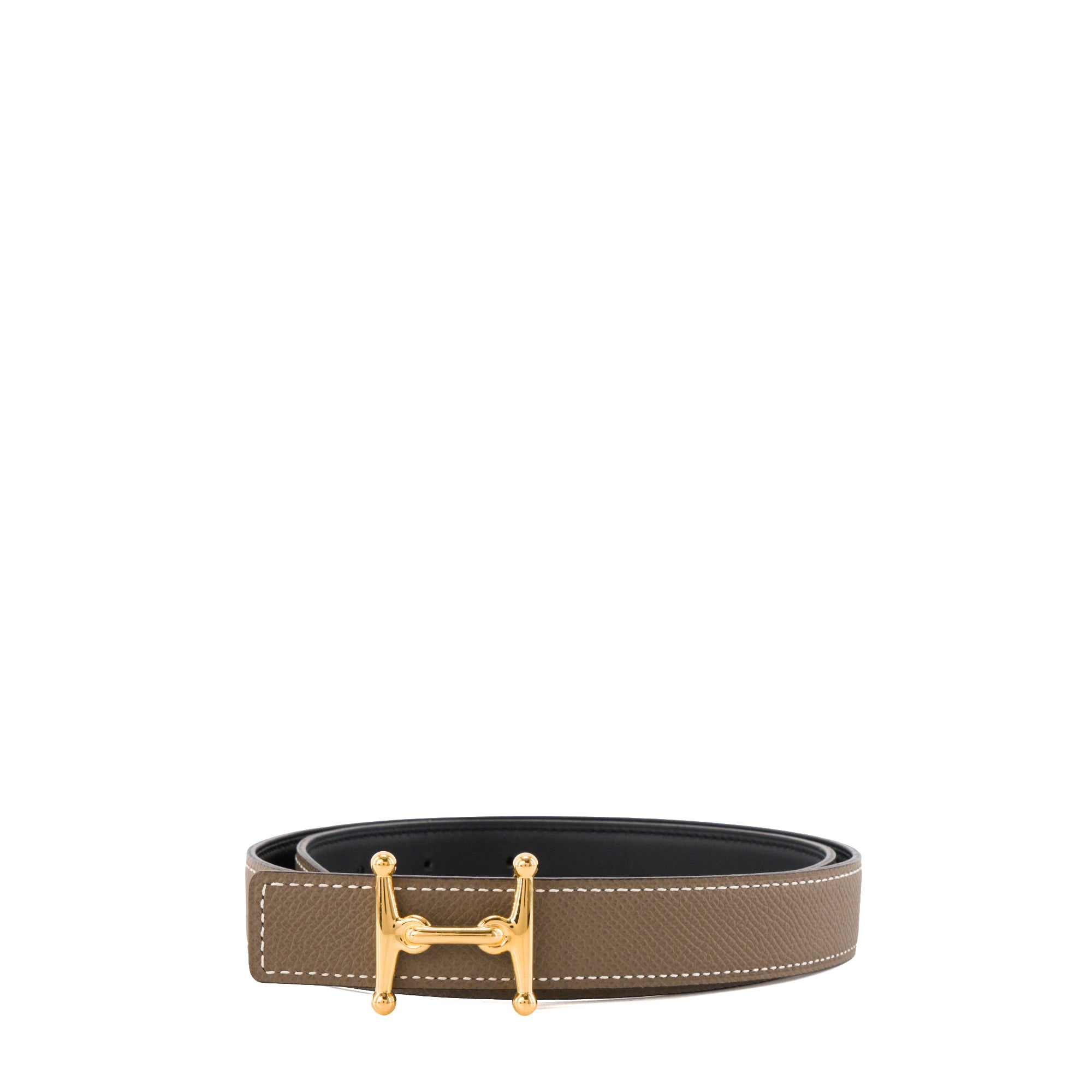 HERMÈS - Ceinture H Hermès en cuir réversible étoupe et noir (T75)