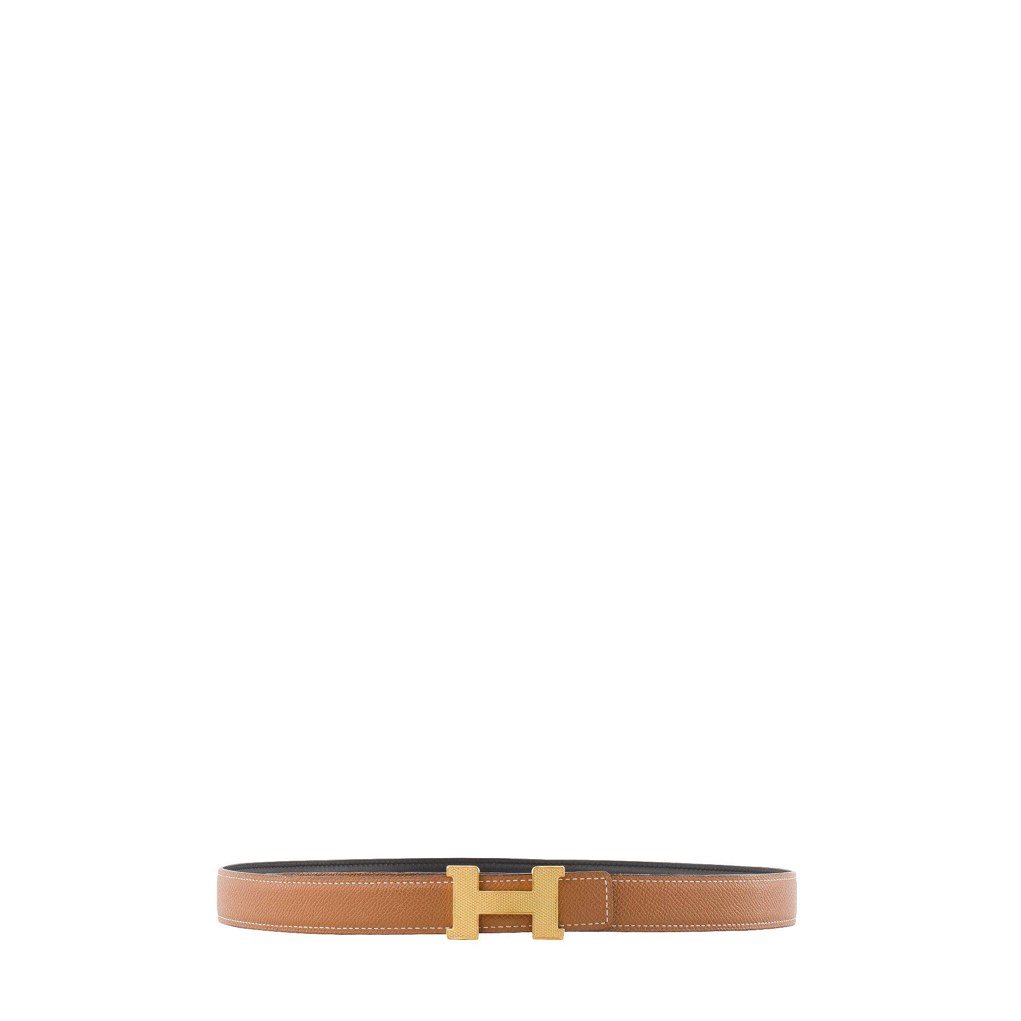 HERMÈS - Ceinture H réversible Hermès en cuir noir et marron (T85)