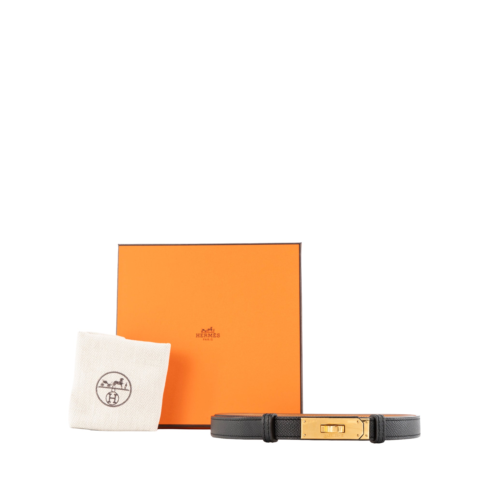 HERMÈS - Ceinture Kelly 18 Hermès en cuir epsom noir