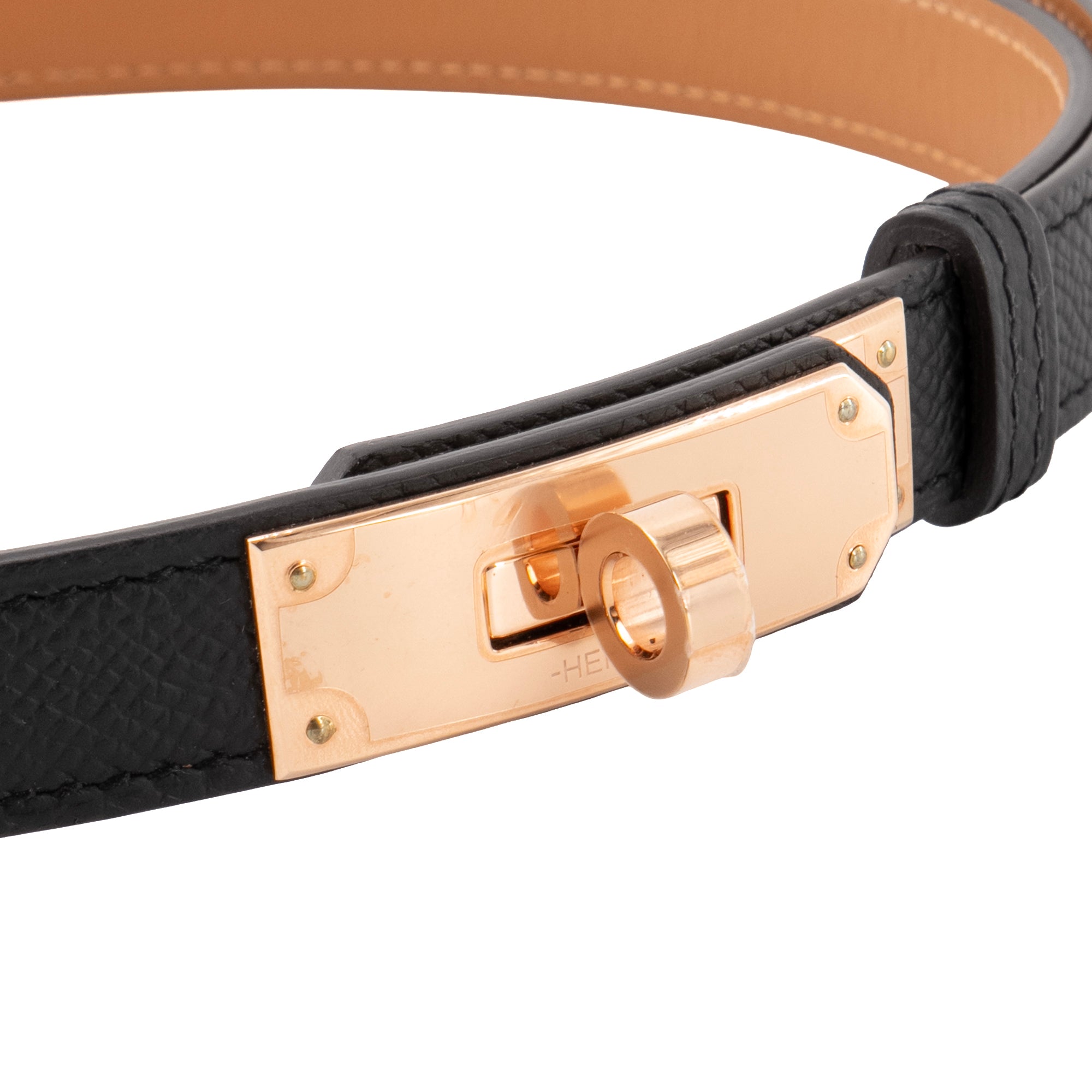 HERMÈS - Ceinture Kelly 18 Hermès en cuir epsom noir