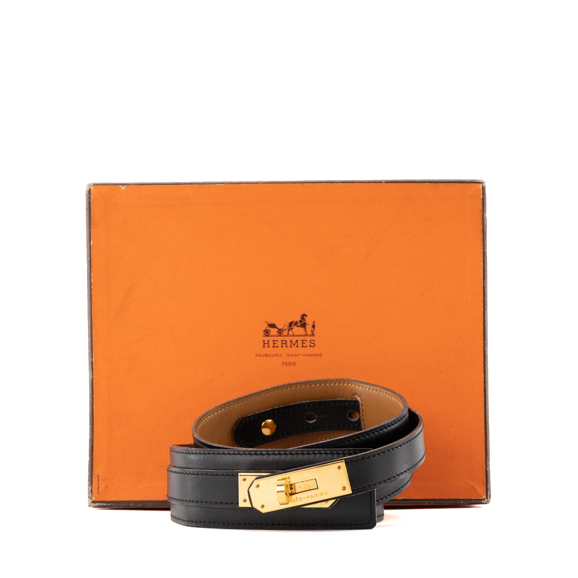 HERMÈS - Ceinture Kelly Large Hermès en cuir lisse noire (T65)