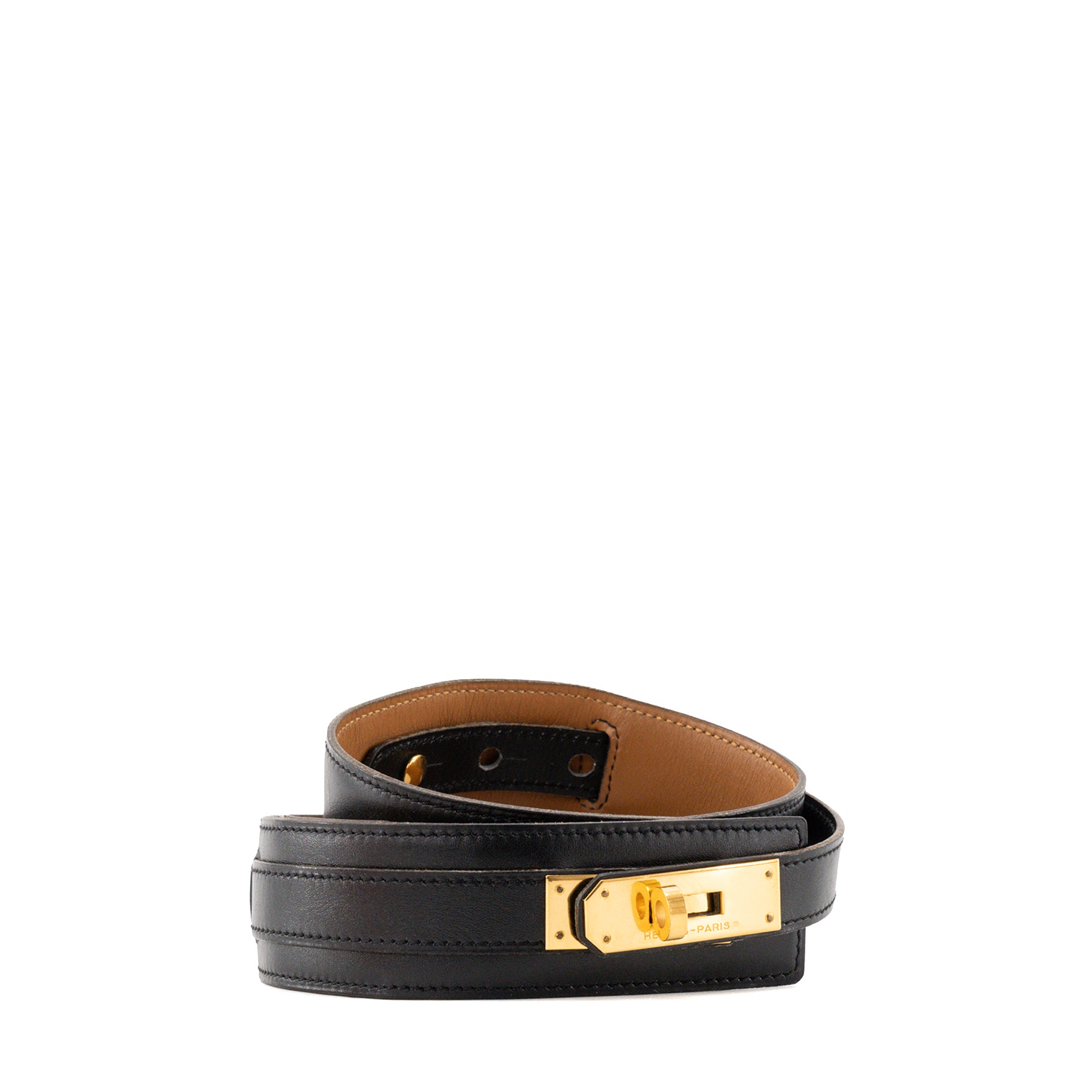 HERMÈS - Ceinture Kelly Large Hermès en cuir lisse noire (T65)