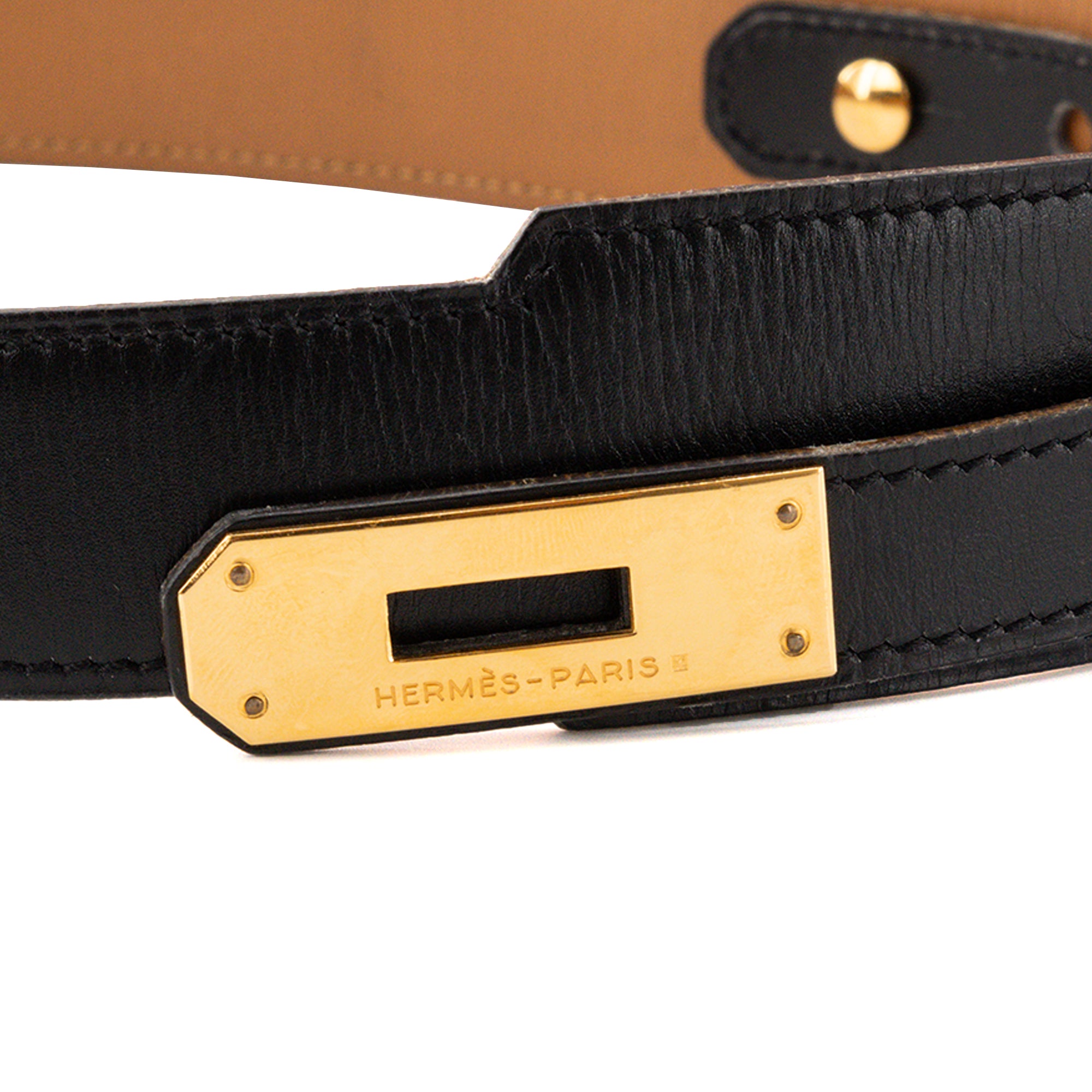 HERMÈS - Ceinture Kelly Large Hermès en cuir lisse noire (T65)