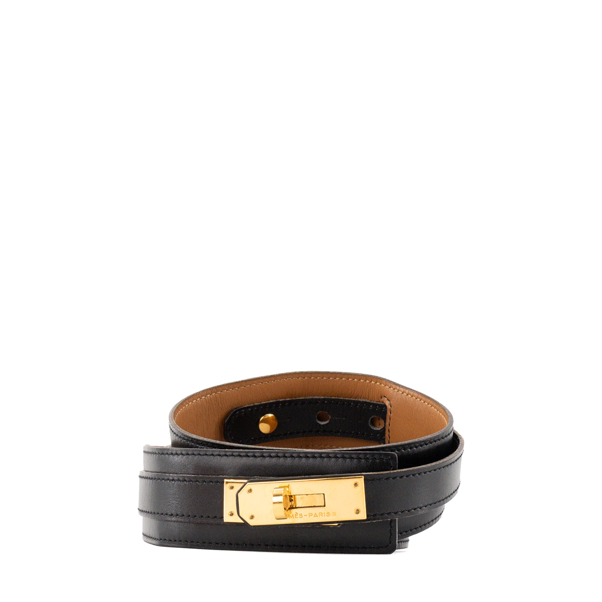 HERMÈS - Ceinture Kelly Large Hermès en cuir lisse noire (T65)