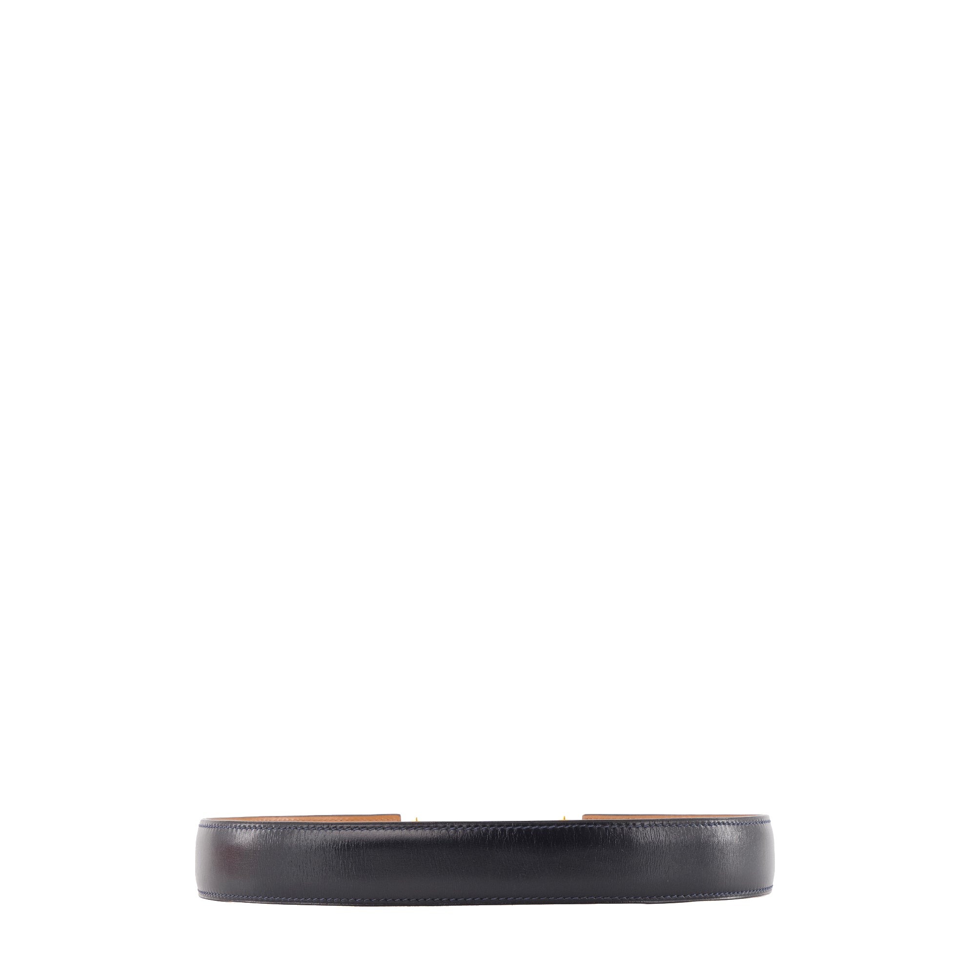 HERMÈS - Ceinture Marine Étriers Hermès en cuir bleu marine (T70)