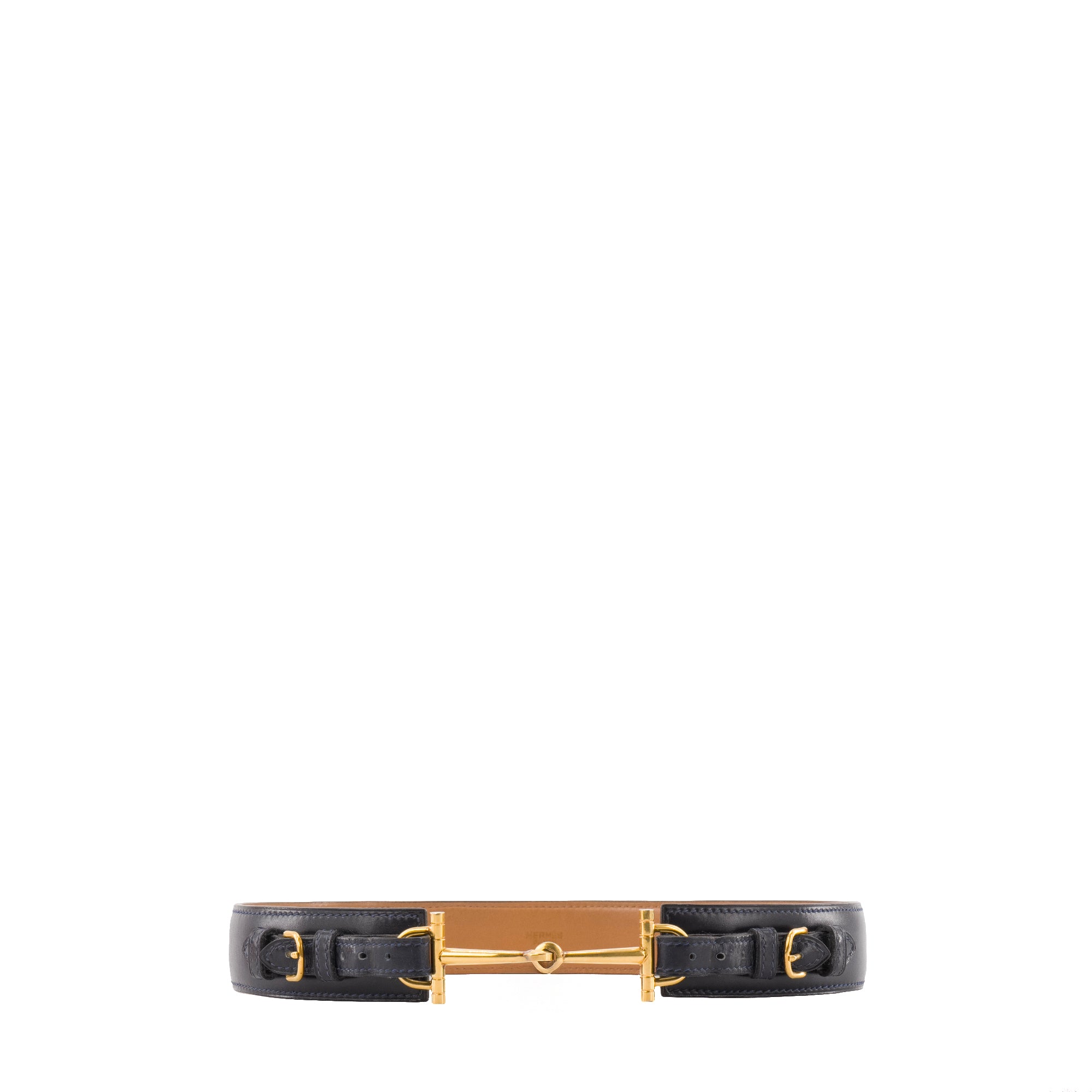 HERMÈS - Ceinture Marine Étriers Hermès en cuir bleu marine (T70)