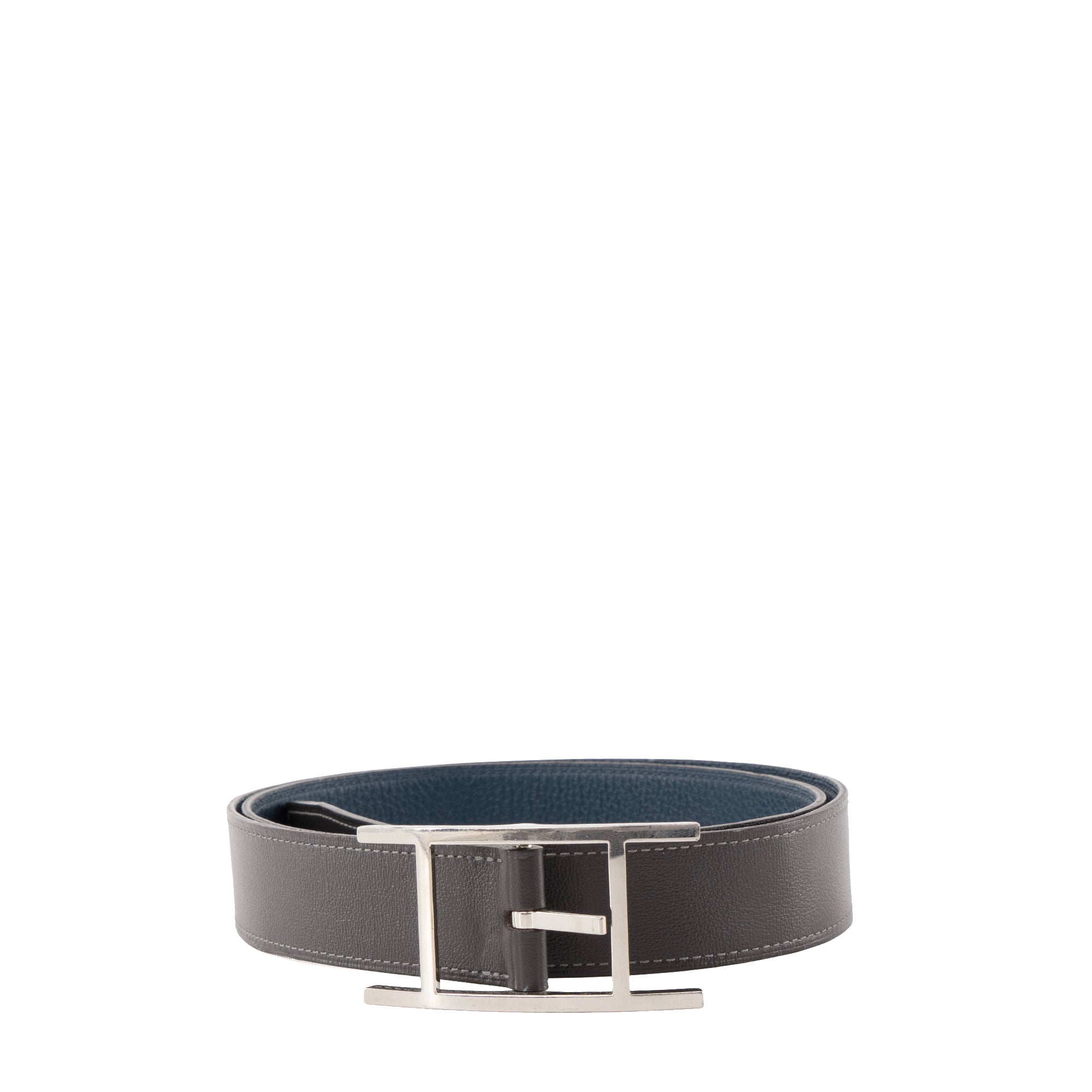 HERMÈS - Ceinture réversible Quentin Hermès en cuir noir ( T95)