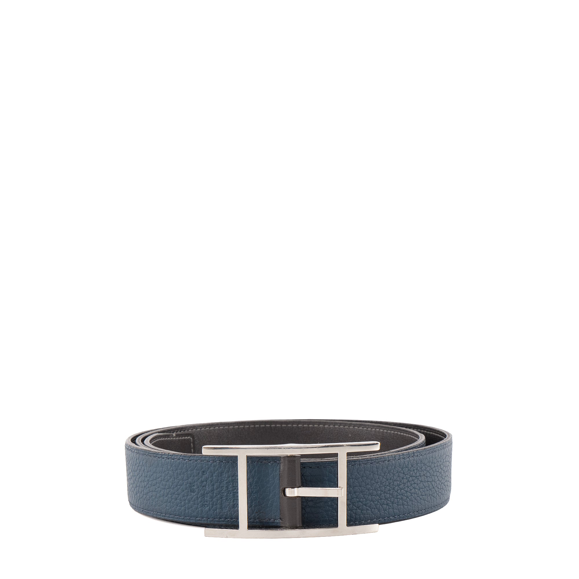 HERMÈS - Ceinture réversible Quentin Hermès en cuir noir ( T95)