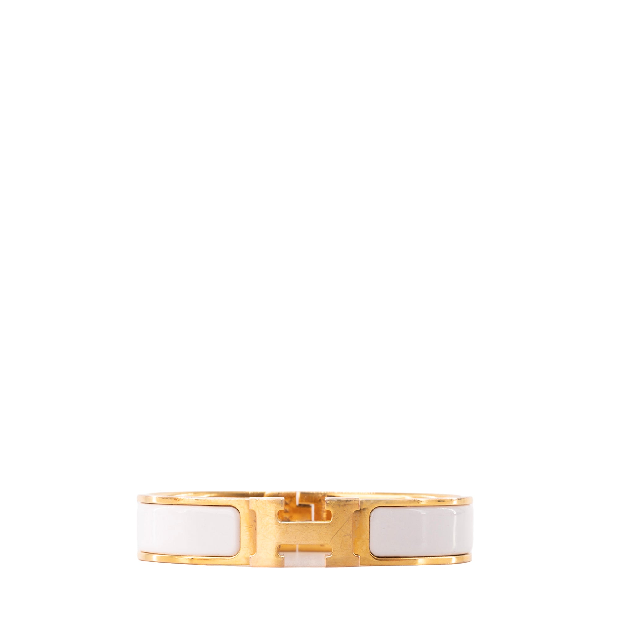 HERMÈS - Bracelet Clic H Hermès en émail blanc (PM)