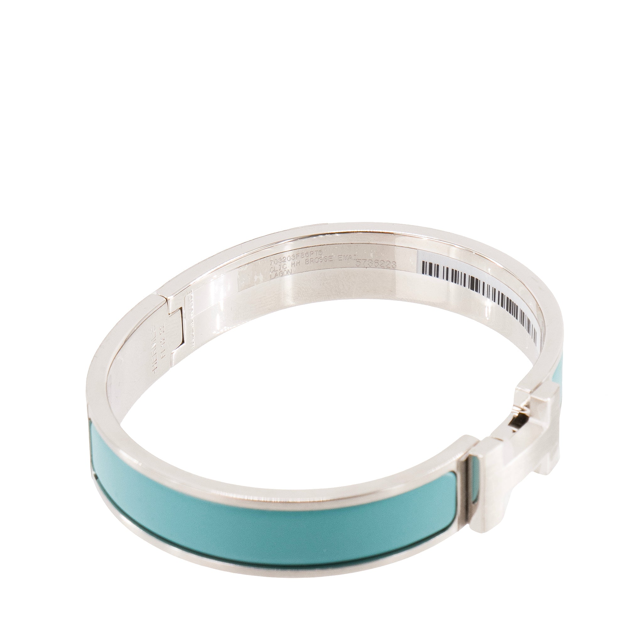 HERMÈS - Clic HH Hermès en métal argenté et émail brossé bleu (T5)