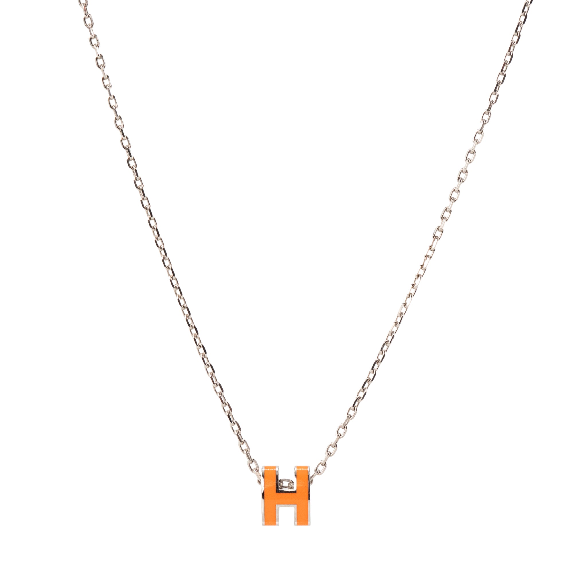 HERMÈS - Collier Pop H Hermès en métal argenté et émail orange