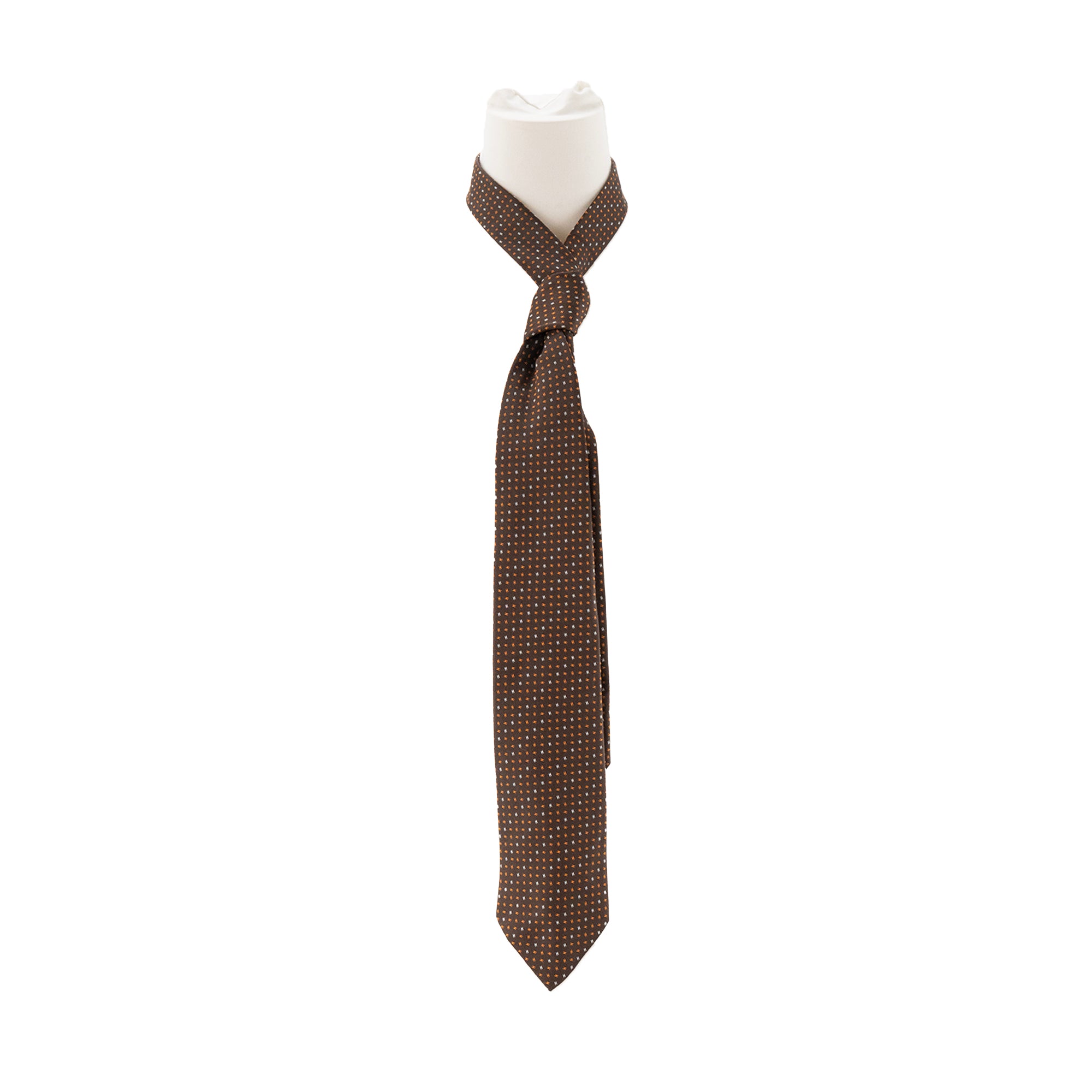 HERMÈS - Cravate Soup'H Hermès en soie marron