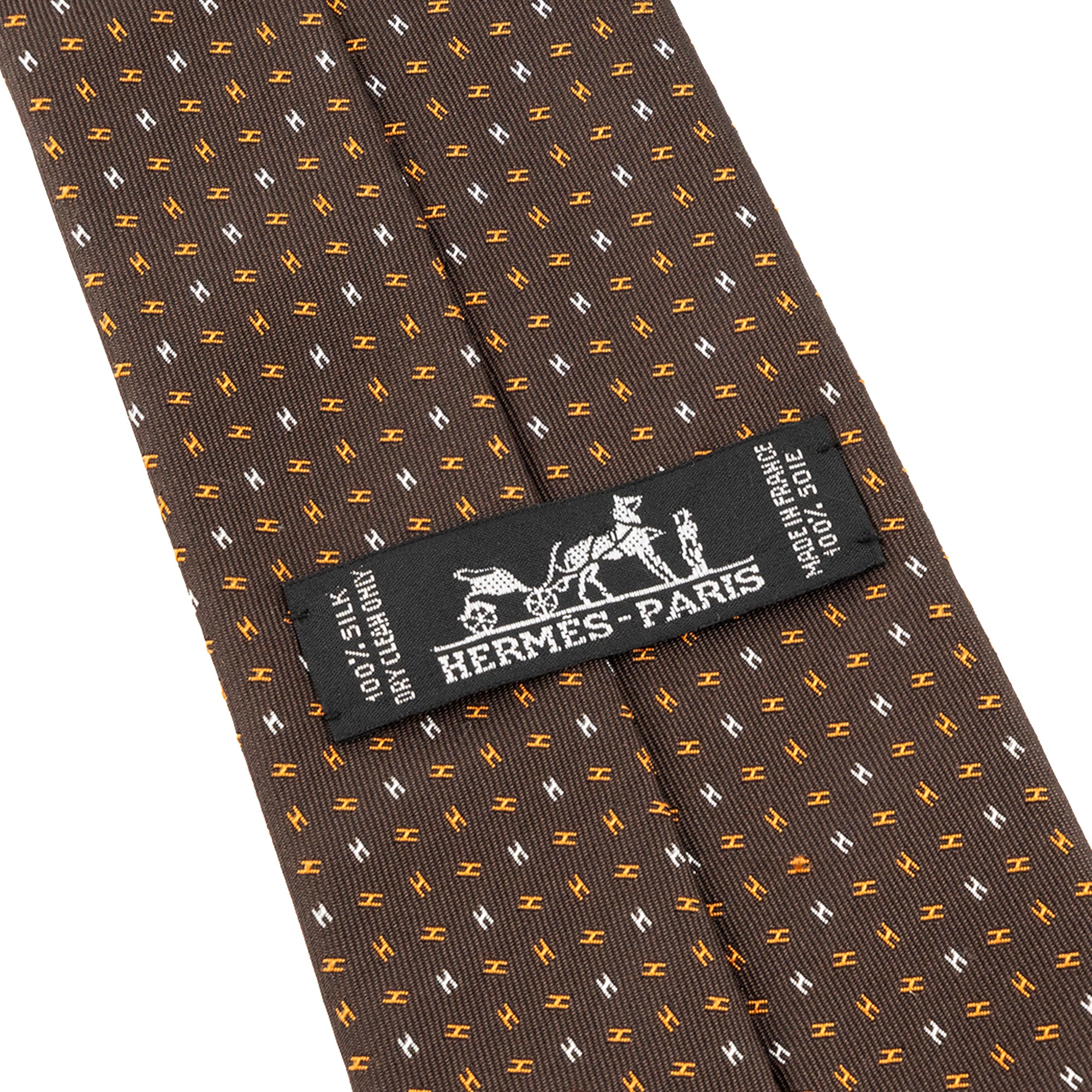 HERMÈS - Cravate Soup'H Hermès en soie marron