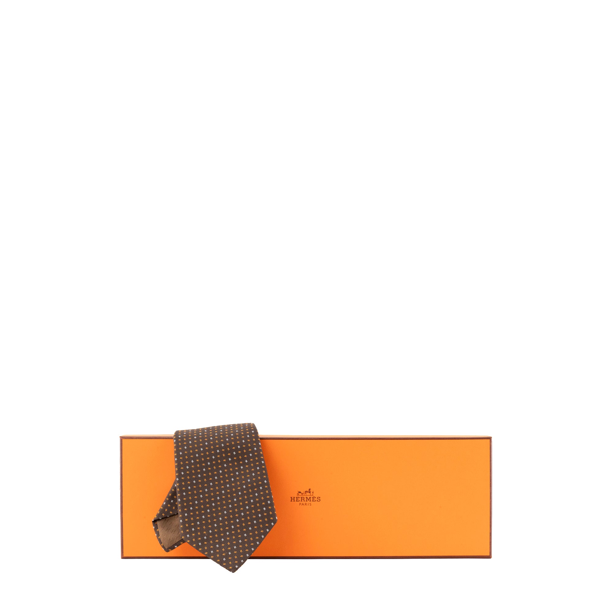HERMÈS - Cravate Soup'H Hermès en soie marron