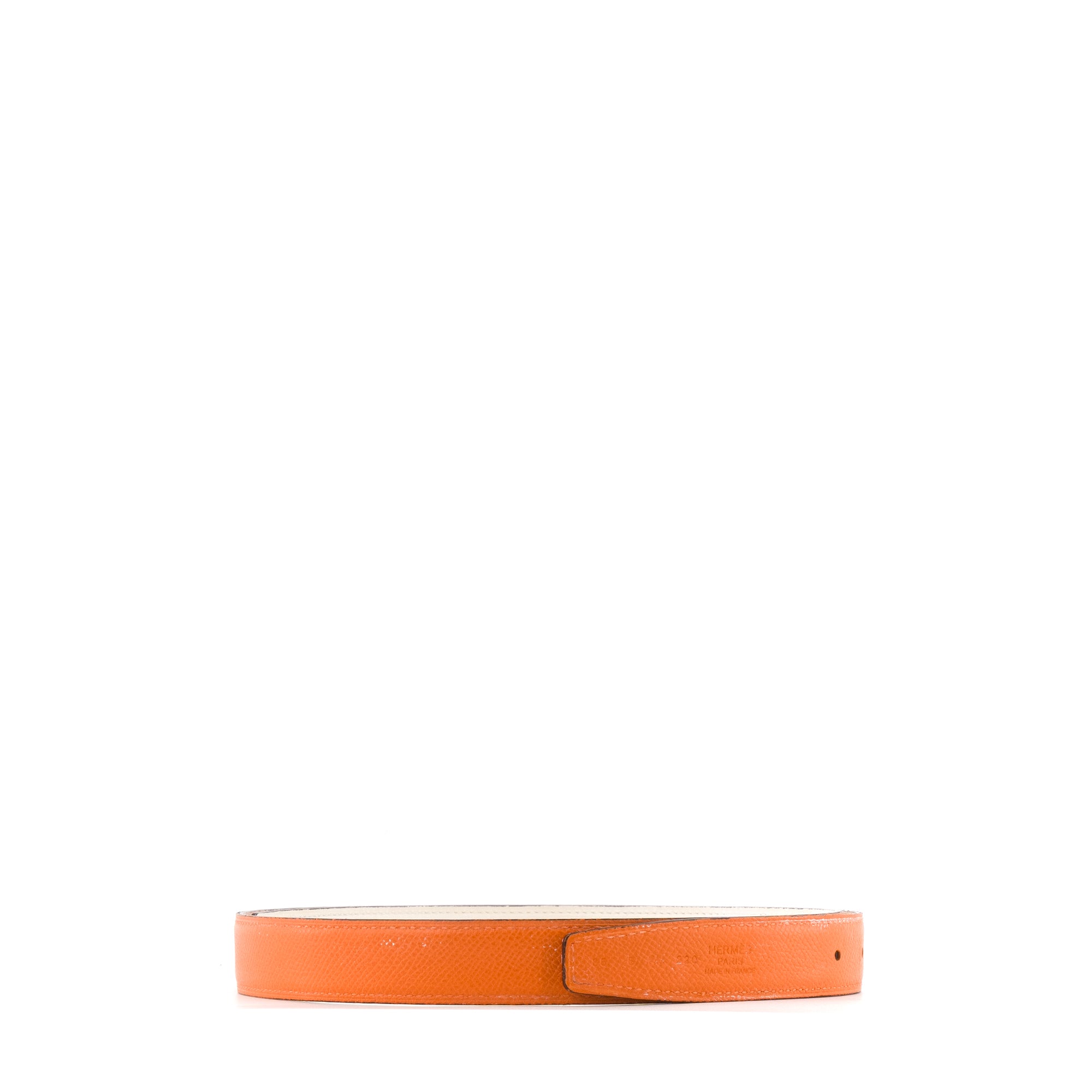 HERMÈS - Cuir de ceinture Hermès en cuir orange et blanc (T85)