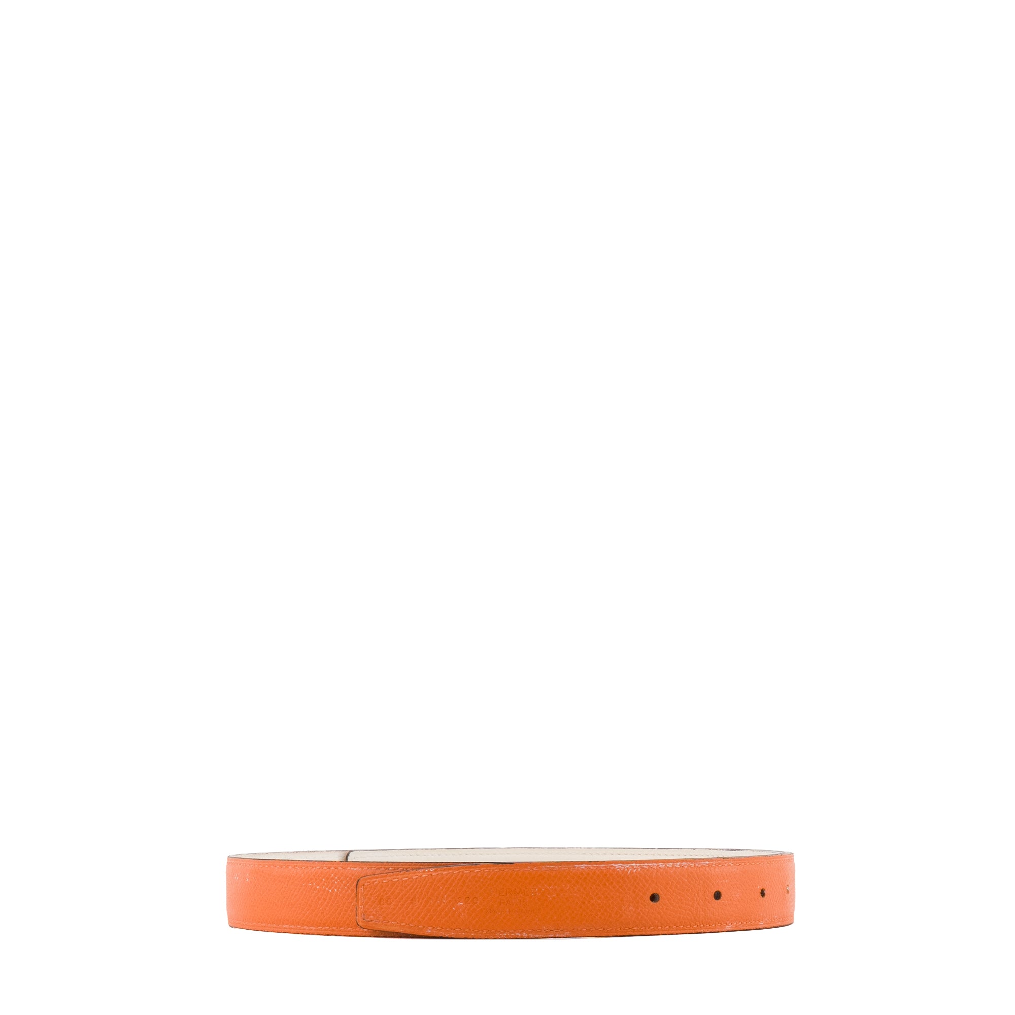 HERMÈS - Cuir de ceinture Hermès en cuir orange et blanc (T85)