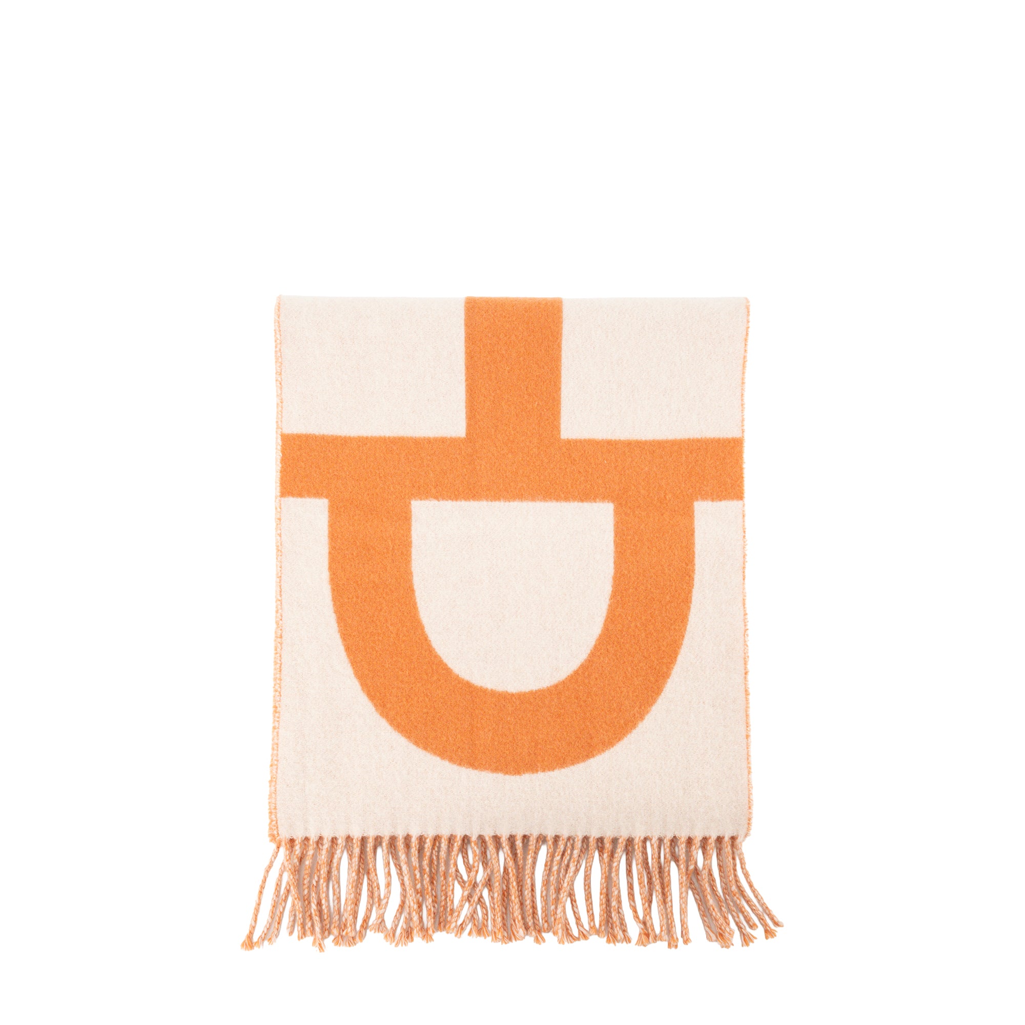 HERMÈS - Écharpe Casaque Grand Mors Hermès en cachemire orange et beige