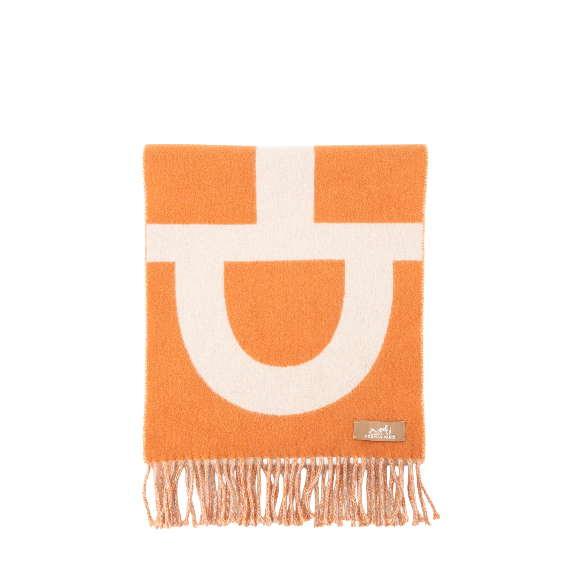 HERMÈS - Écharpe Casaque Grand Mors Hermès en cachemire orange et beige