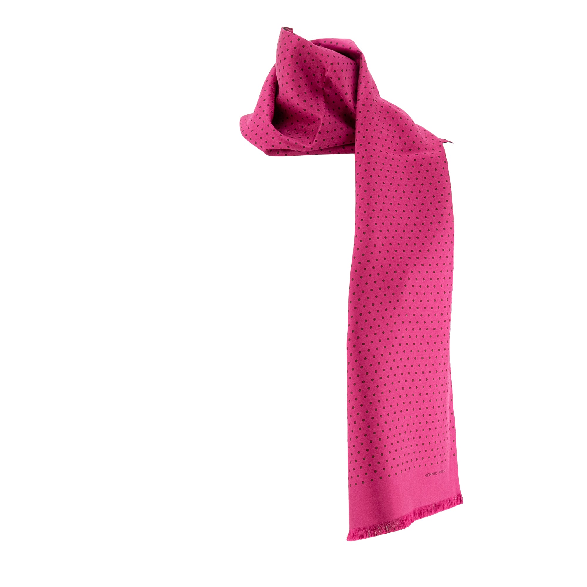 HERMÈS - Echarpe Hermès en soie noire et rose