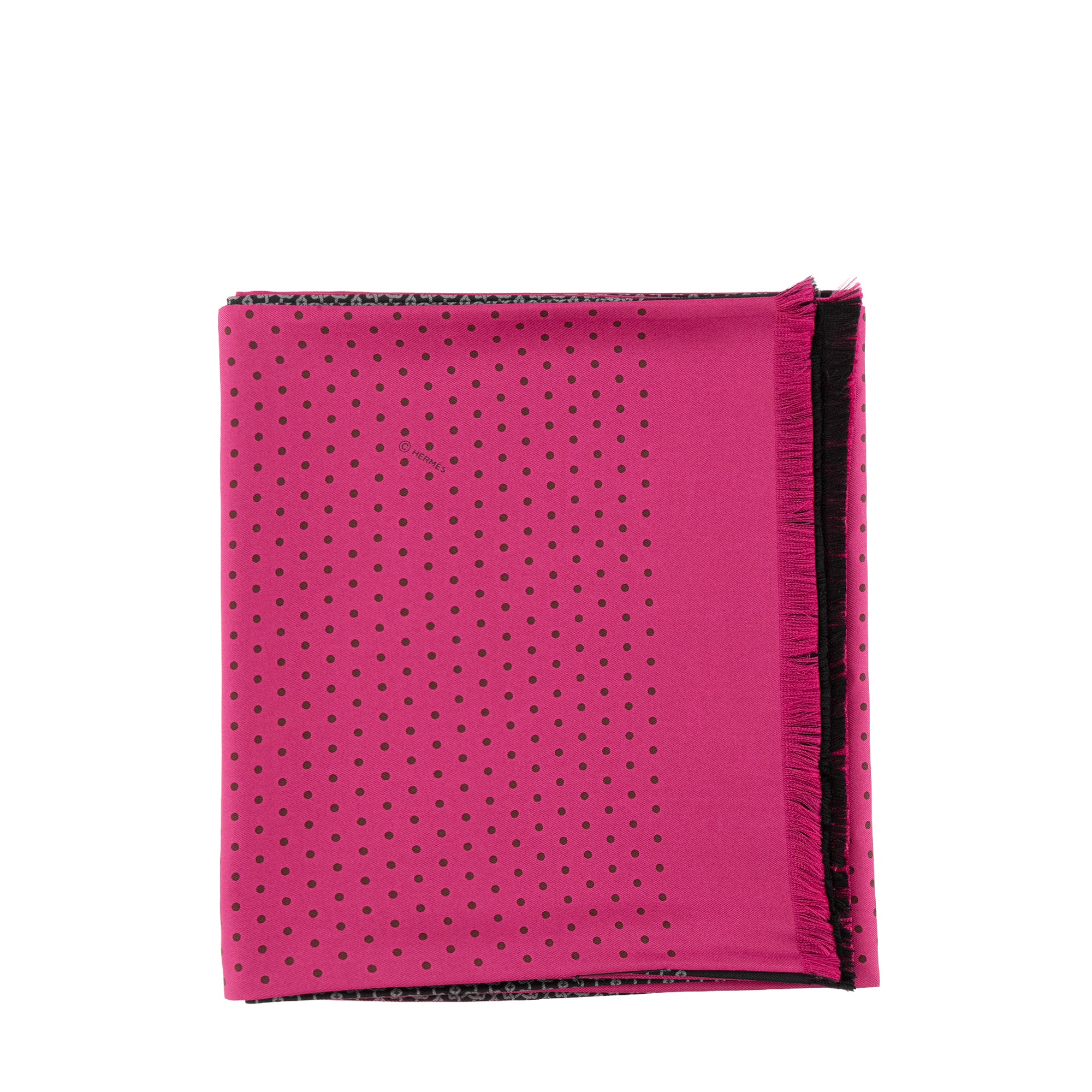 HERMÈS - Echarpe Hermès en soie noire et rose
