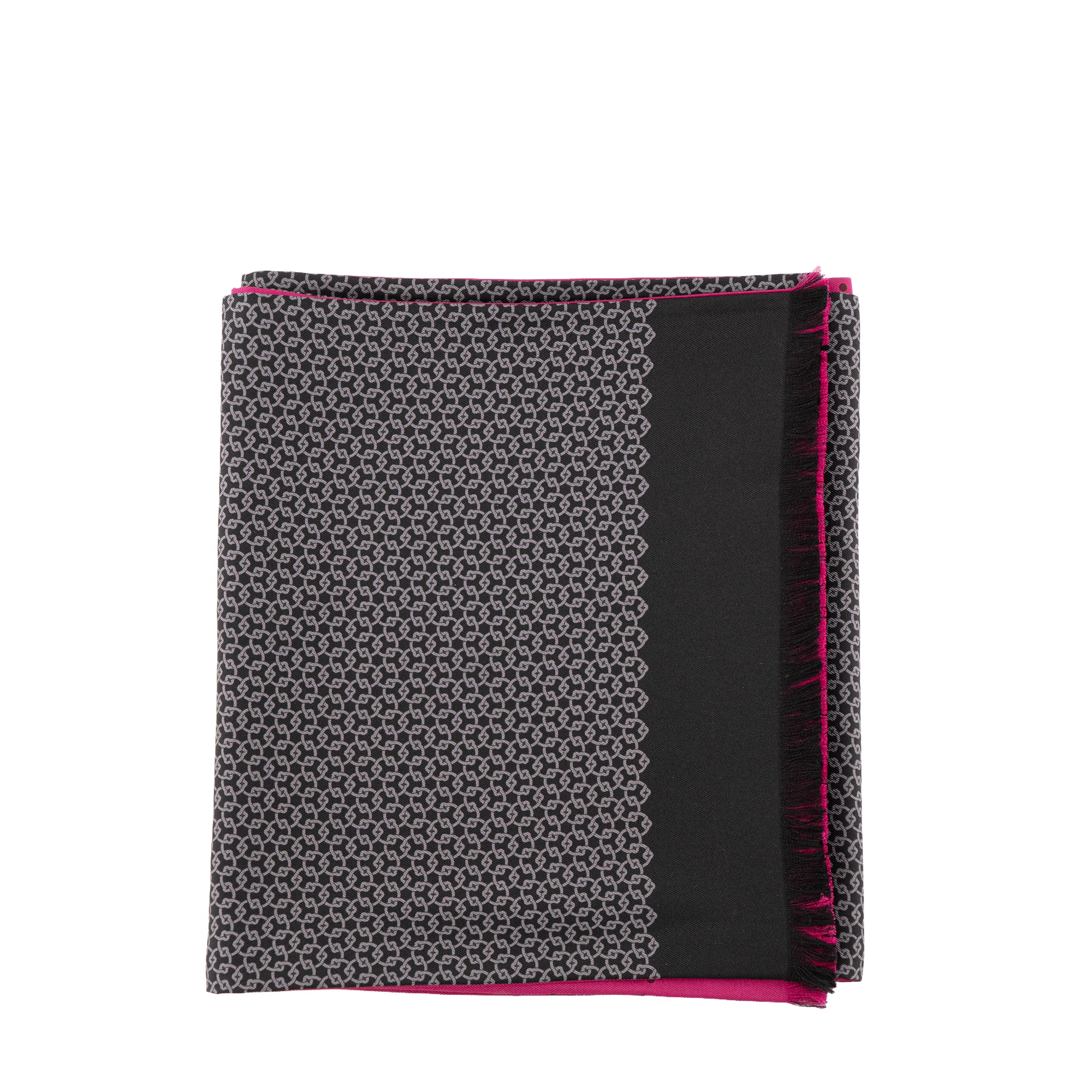 HERMÈS - Echarpe Hermès en soie noire et rose