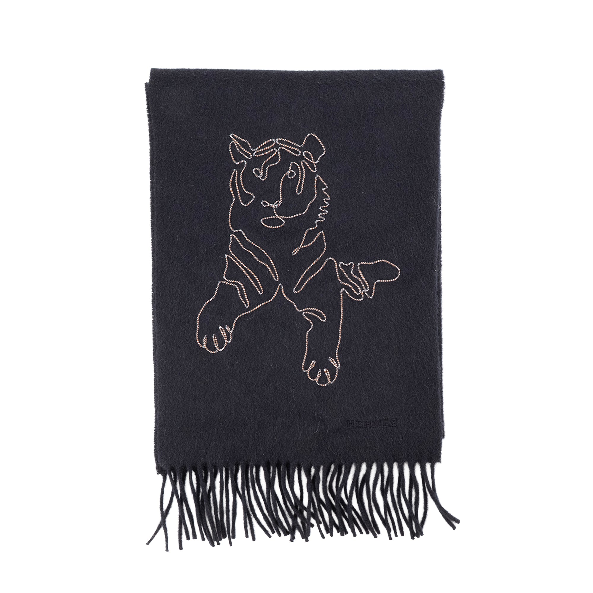 HERMÈS - Echarpe Tigre Royal Hermès en cachemire bleu marine