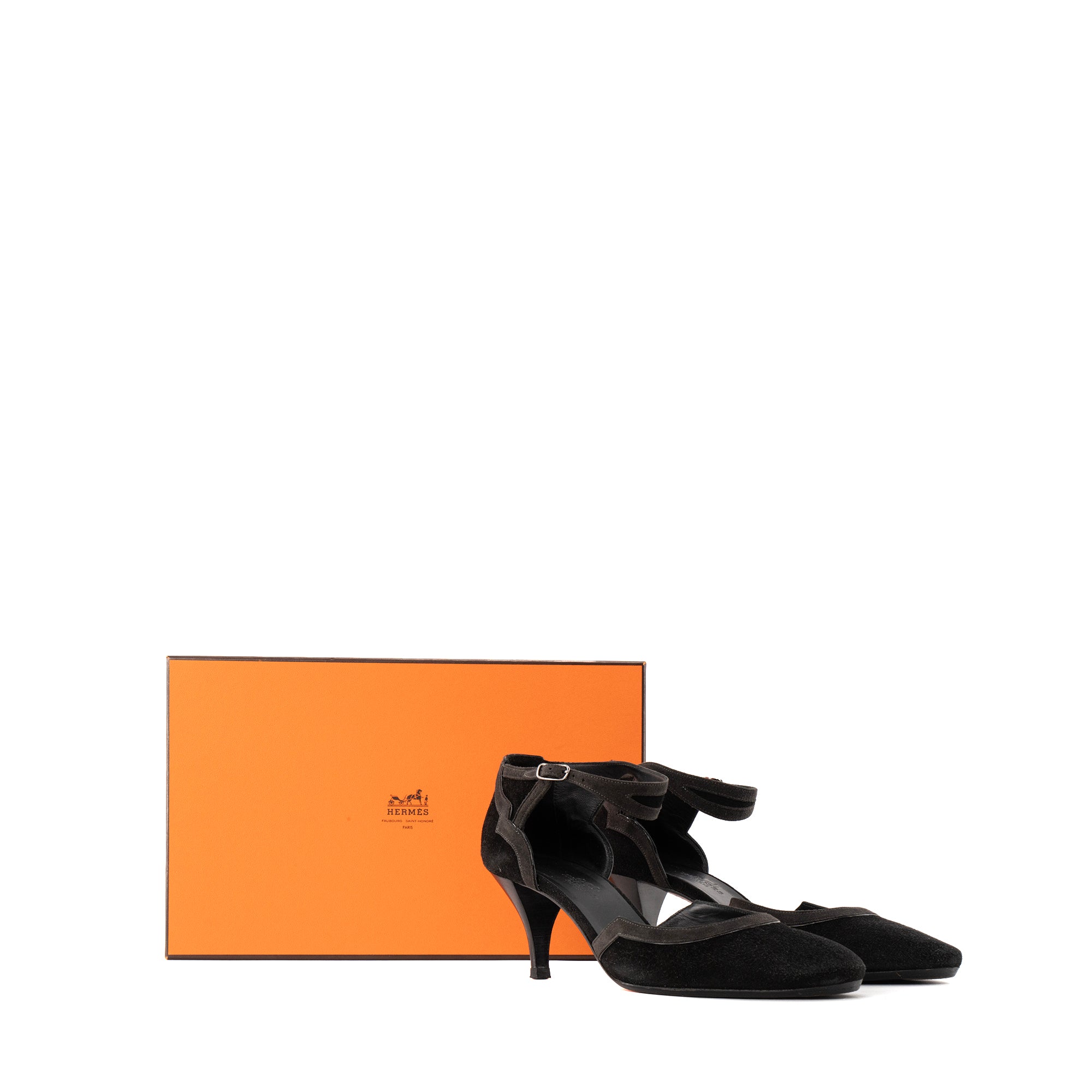 HERMÈS - Escarpins Tango Hermès en daim gris et noir (T37)