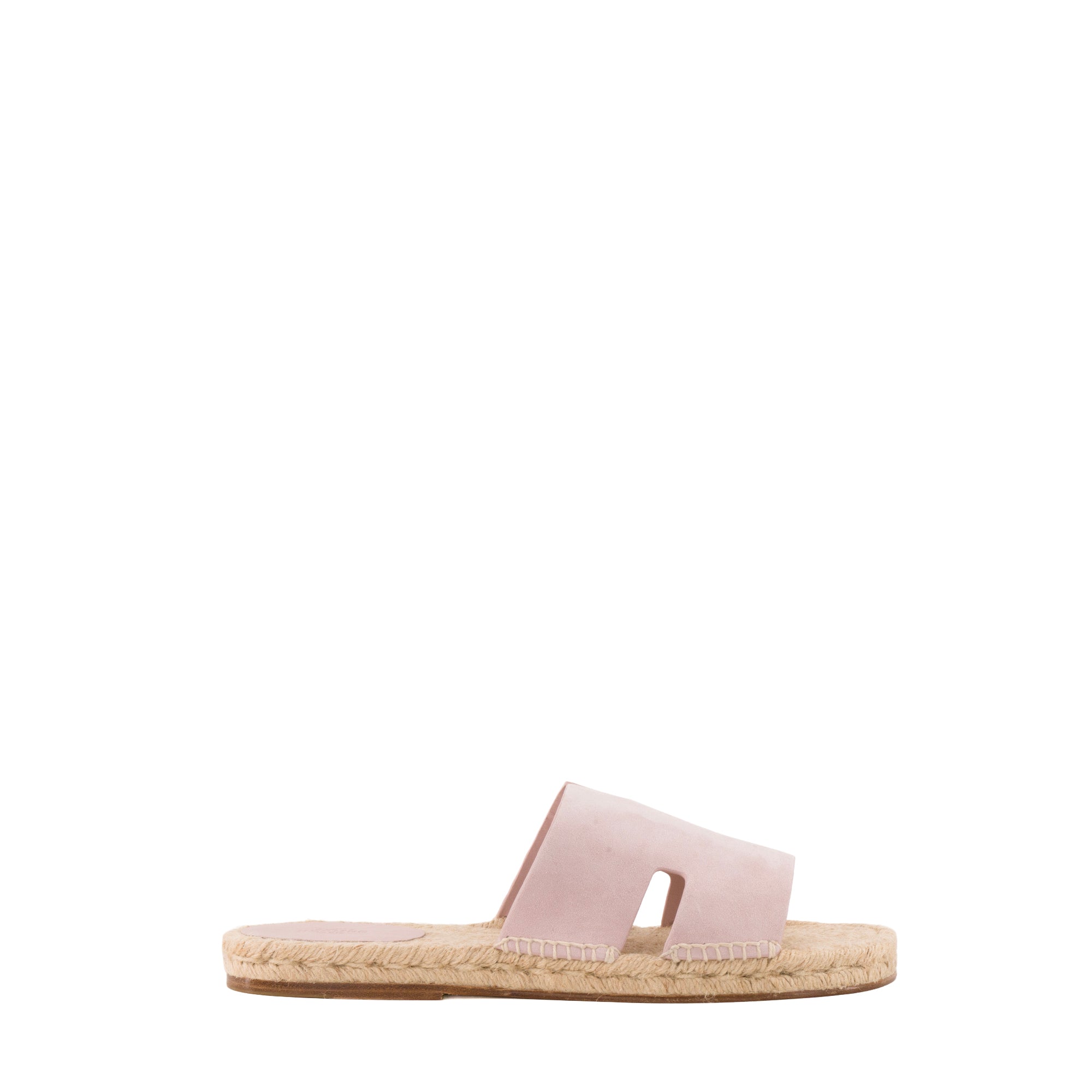 HERMÈS - Espadrilles Antigua Hermès en daim rose et raphia (T43)