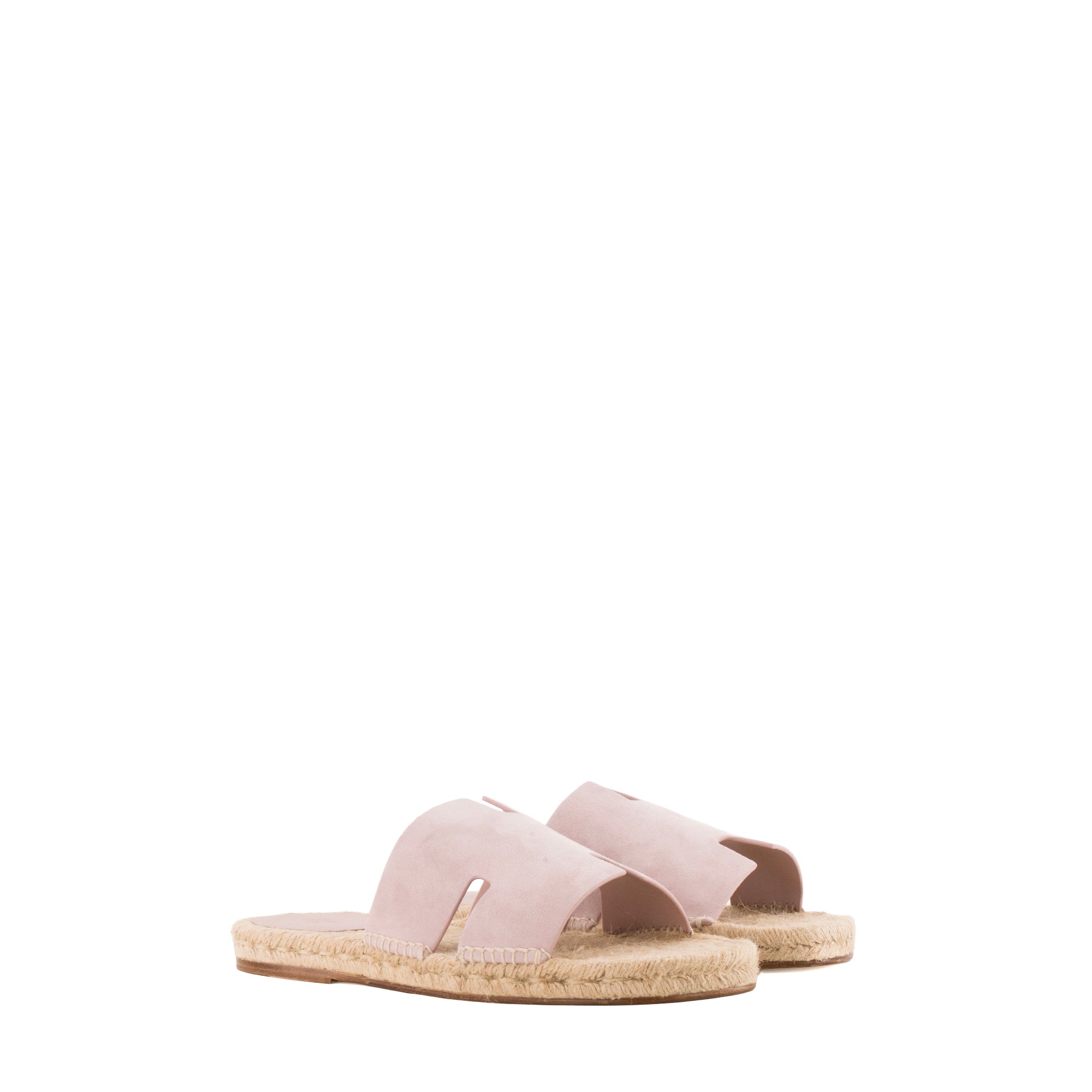 HERMÈS - Espadrilles Antigua Hermès en daim rose et raphia (T43)