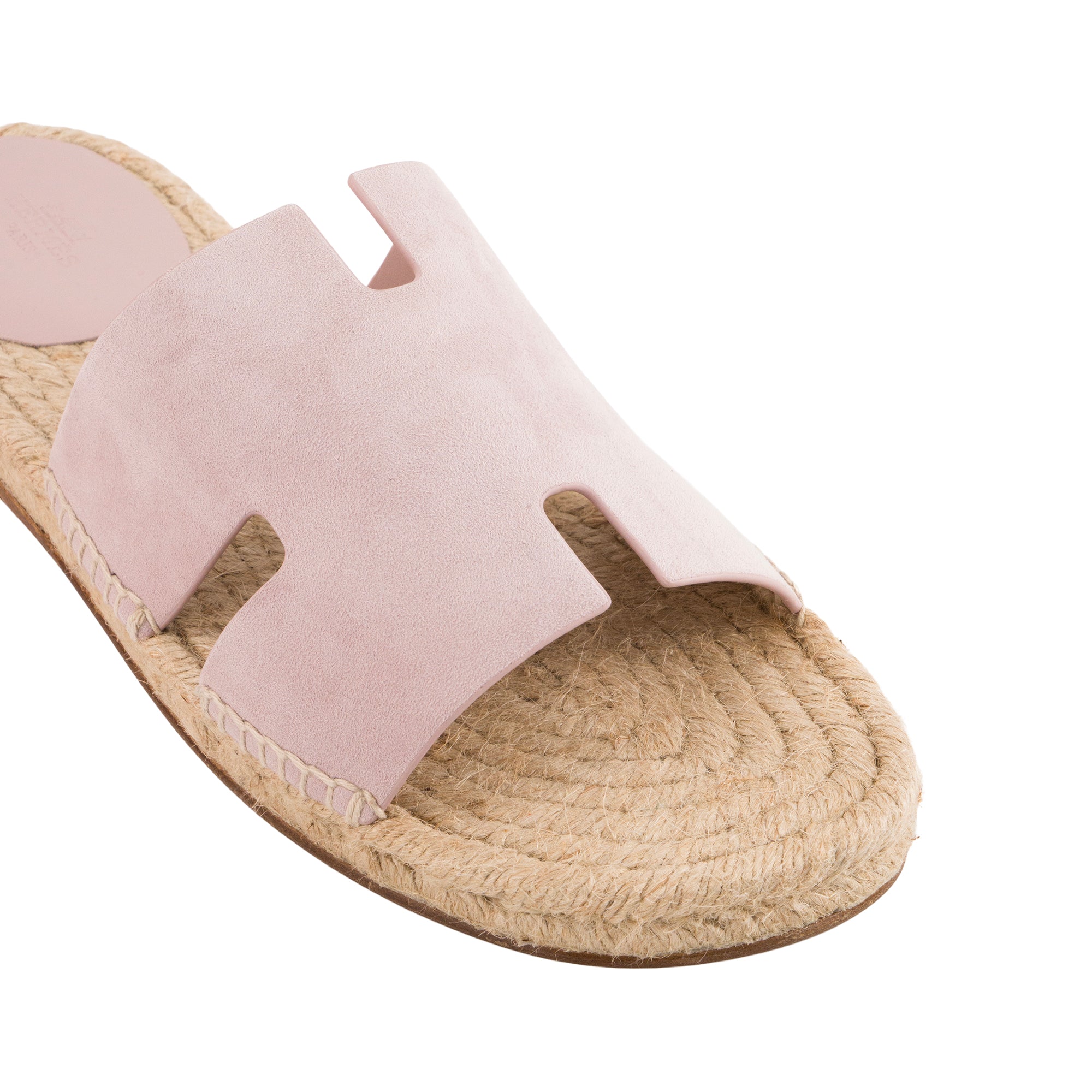 HERMÈS - Espadrilles Antigua Hermès en daim rose et raphia (T43)