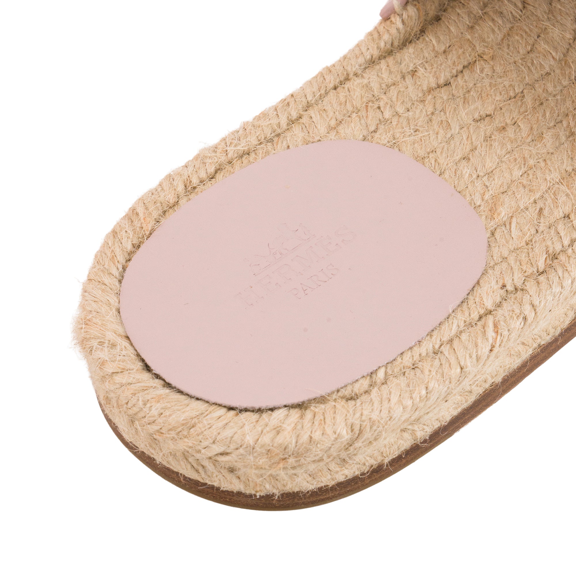 HERMÈS - Espadrilles Antigua Hermès en daim rose et raphia (T43)