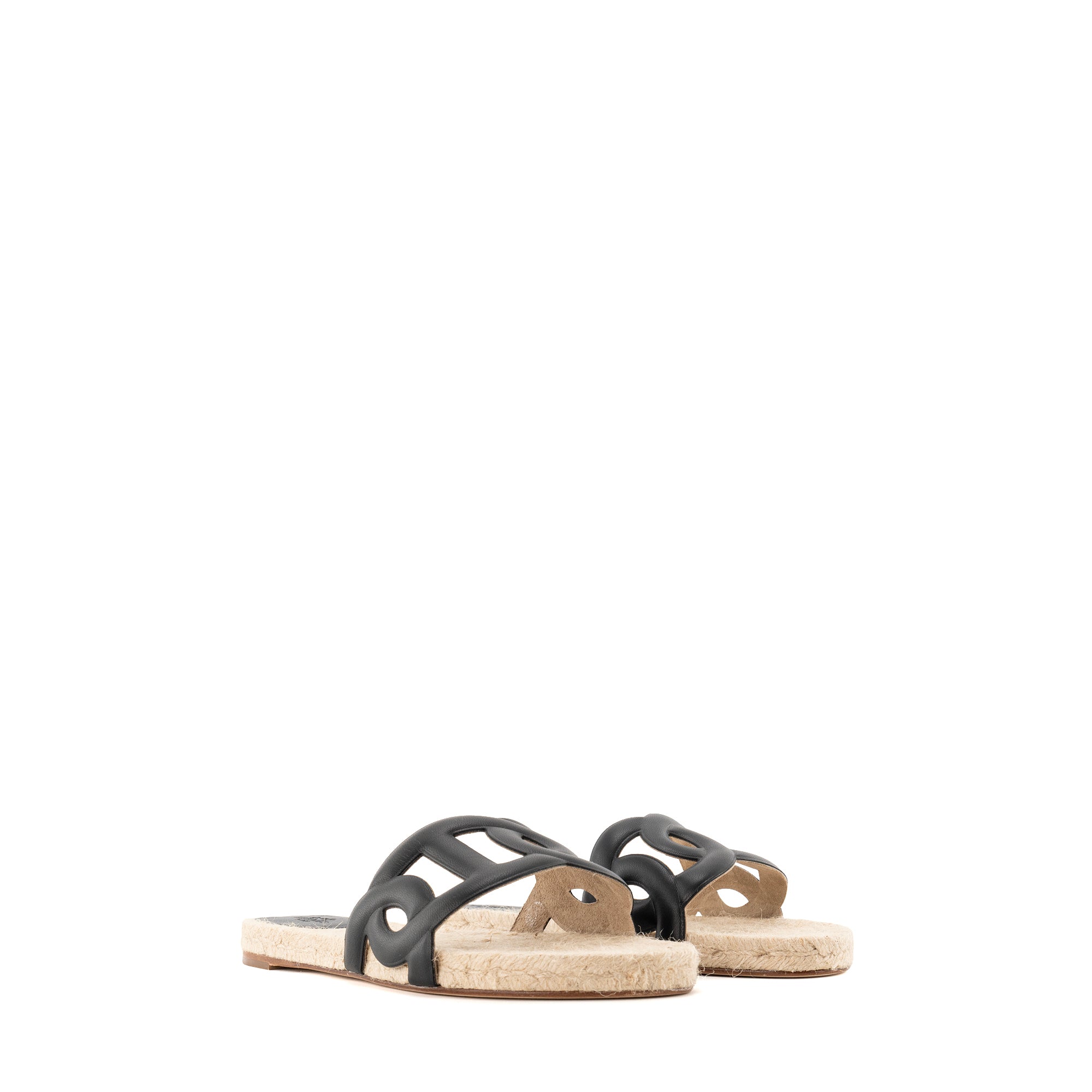 HERMÈS - Espadrilles Famosa Hermès en corde et cuir noir (T39)