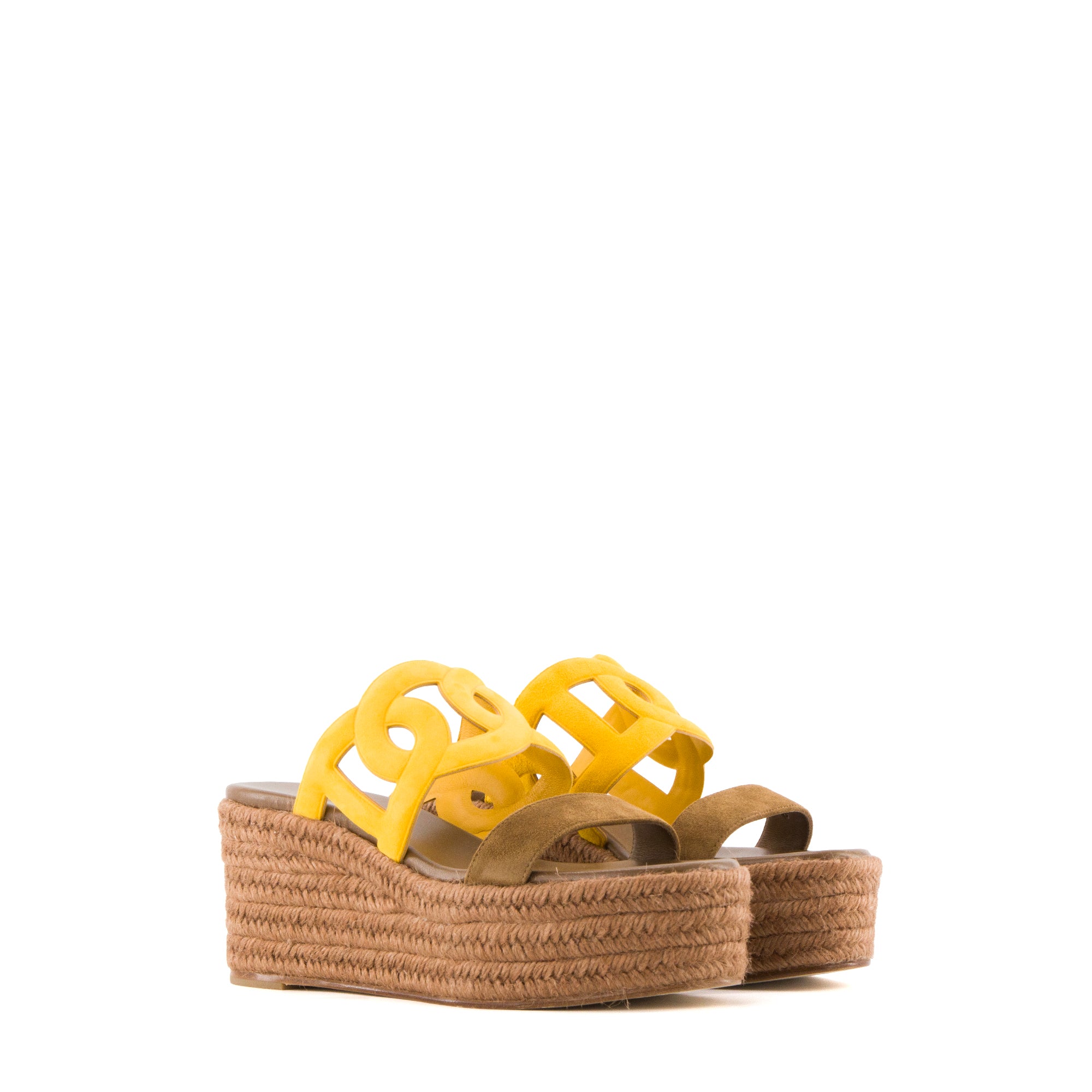 HERMÈS - Espadrilles Ithea 30 Hermès en daim jaune et marron (T39)