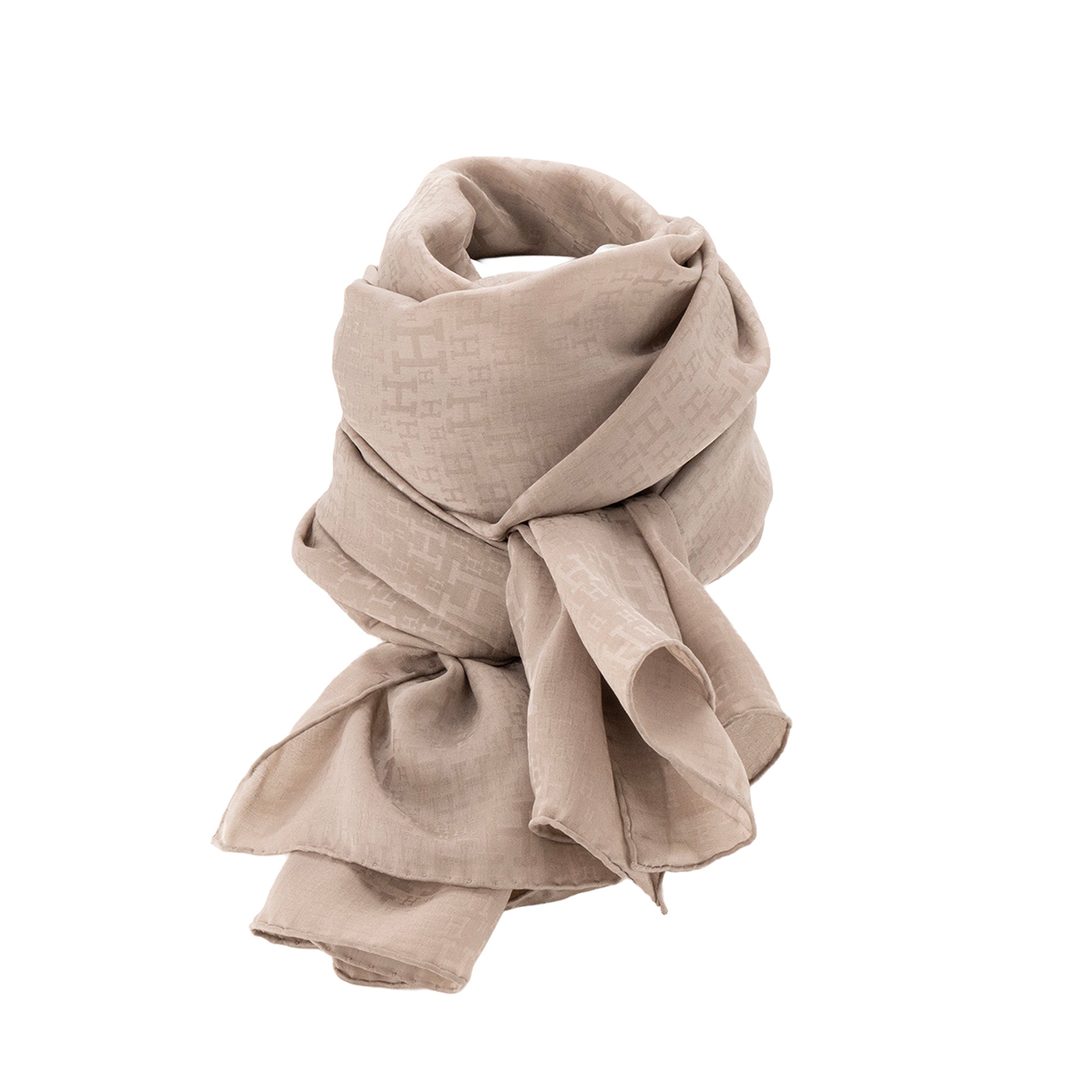 HERMÈS - Foulard H Hermès en mousseline de soie grise