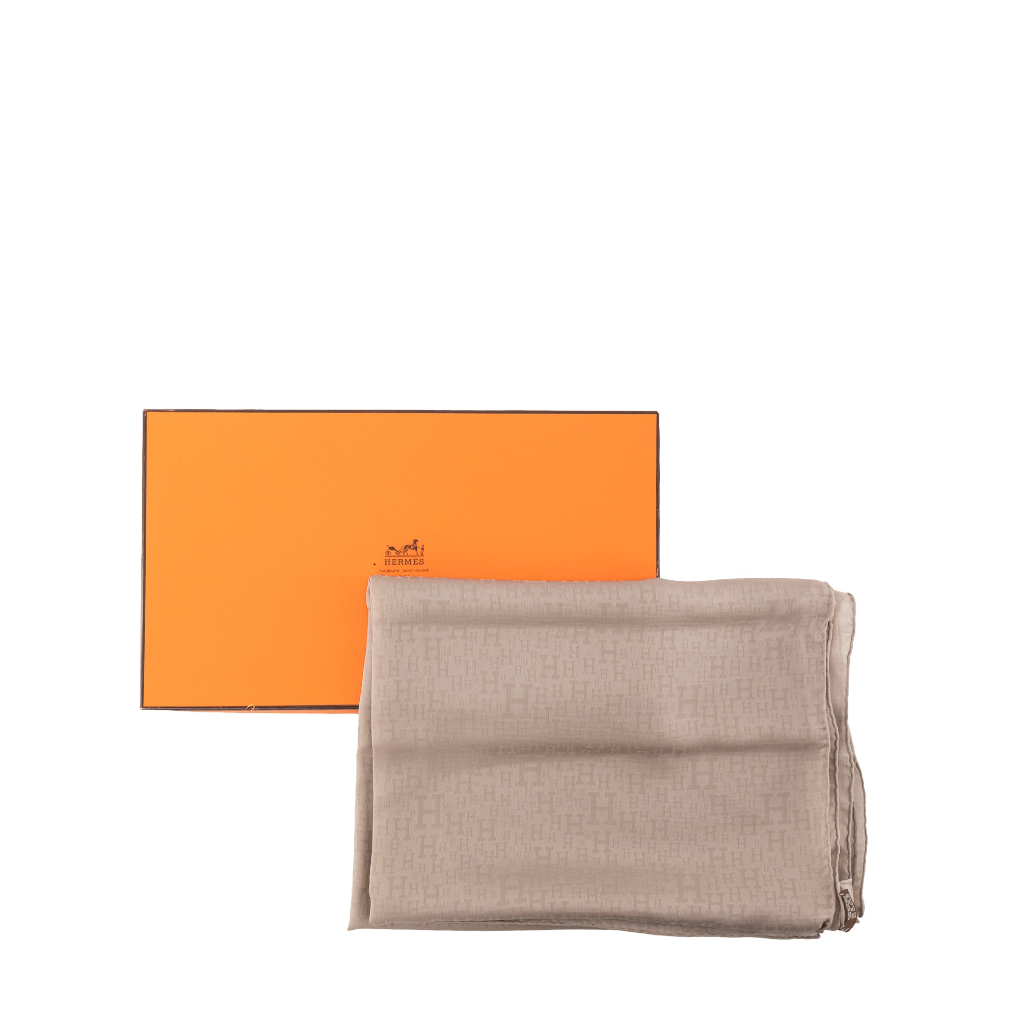 HERMÈS - Foulard H Hermès en mousseline de soie grise
