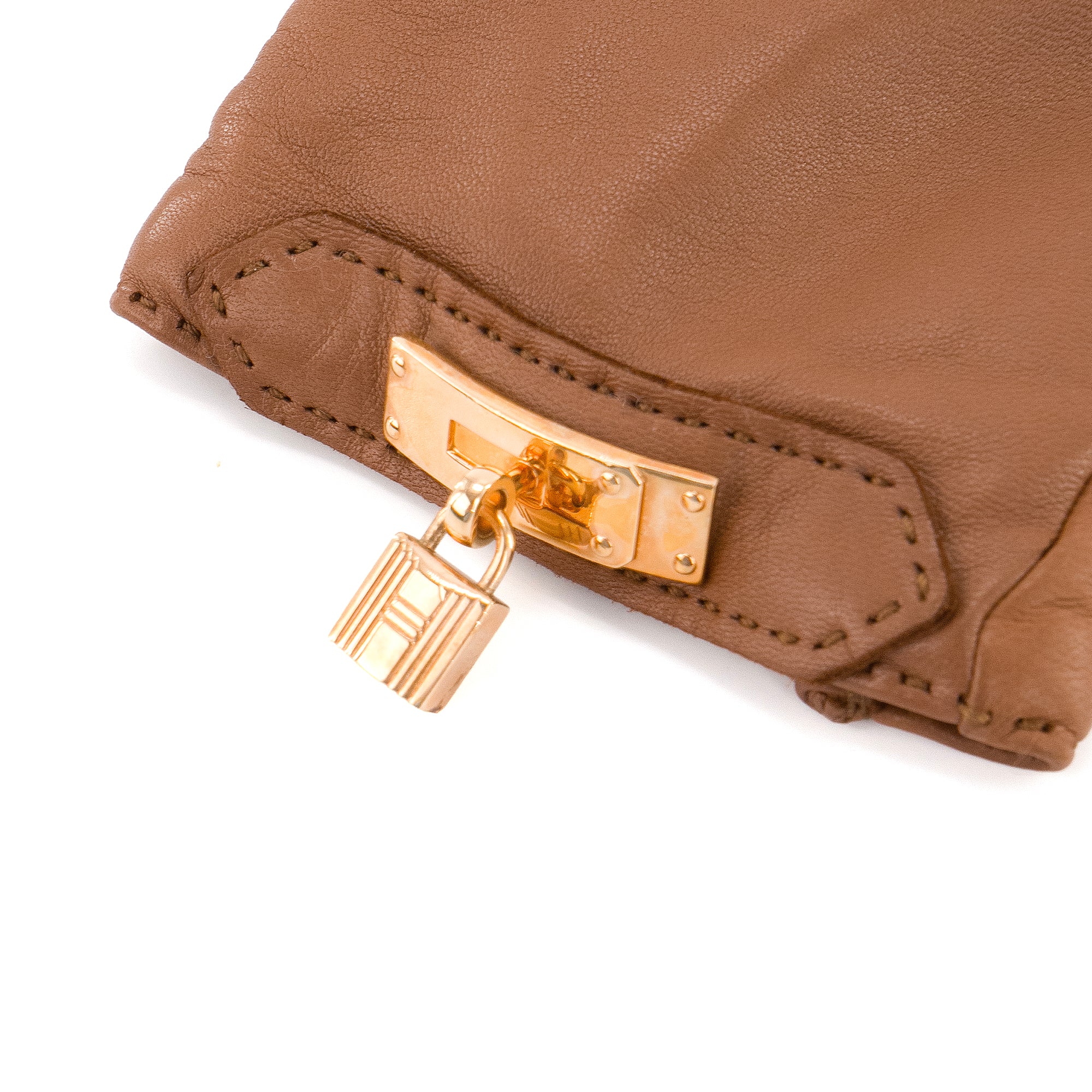 HERMÈS - Gants Soya Hermès en cuir marron (T8)